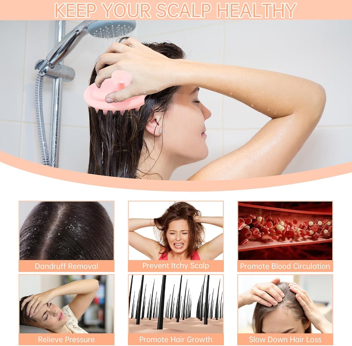 DUAIU Scalp Massager Shampoo Brush with Head Scalp Comb, Silicone Scalp Scrubber Gua Sha Comb for Women Men Hair Growth Dandruff Removal, Head Massage Brush Comb Set Gift, Pink