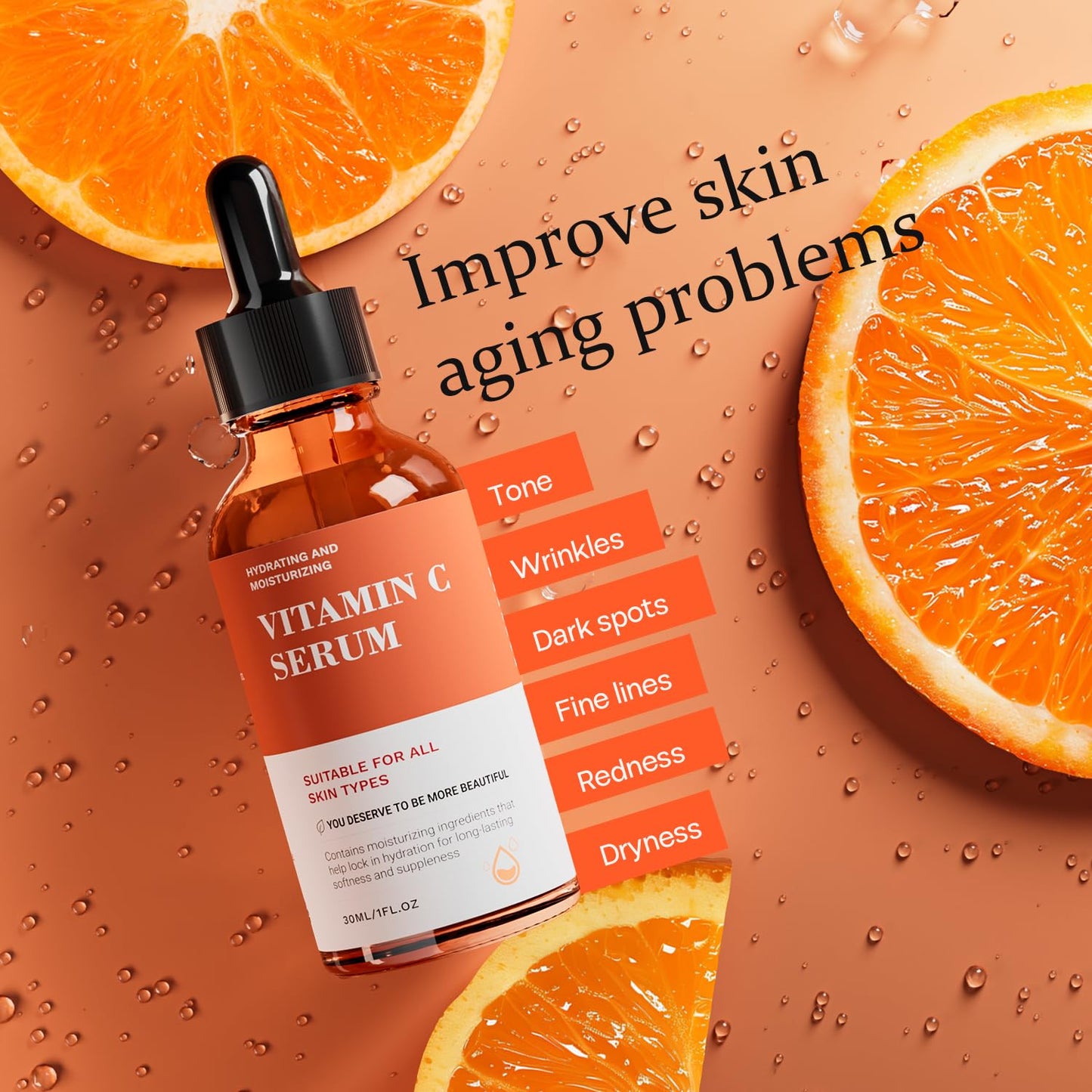 Vitamin C Serum For Face-Anti Aging & Wrinkle Facial Serum With Vitamin C,Sodium Hyaluronate,Vitamin E And More,Skin Brightening Serum For Dark Spots,Fine Lines & Dull Skin,1 Fl Oz
