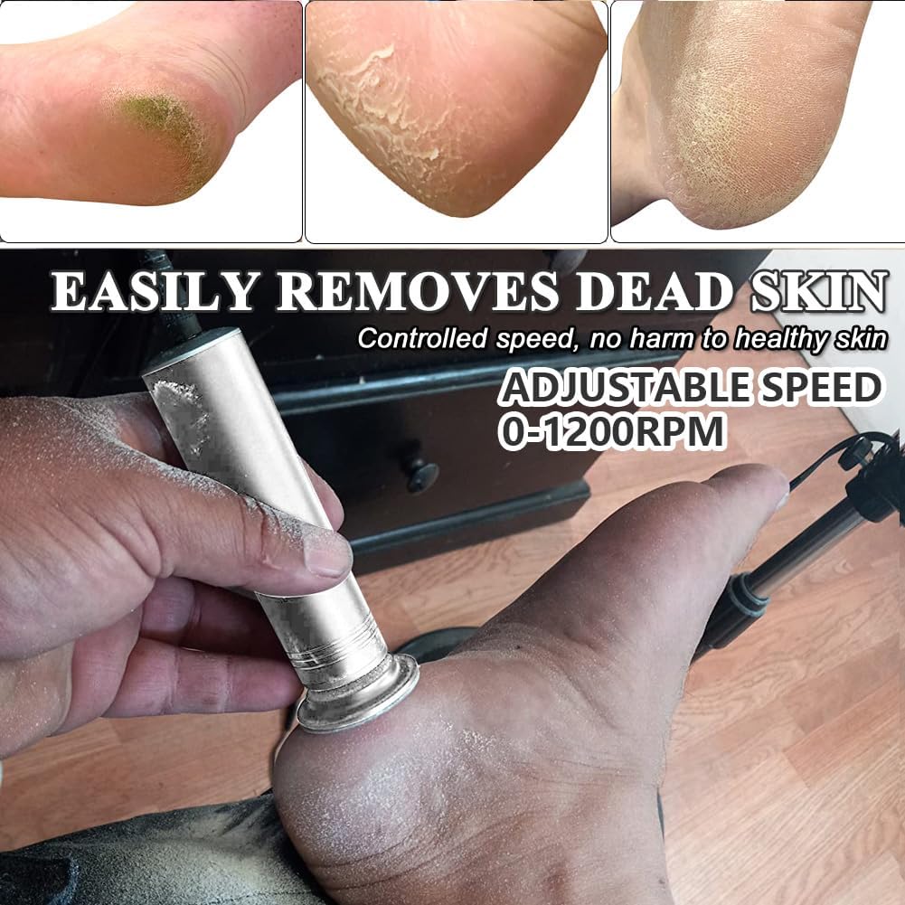 Upgraded Electric Callus Remover for Feet 1200rpm, Adjustable Speed Professional Electric Foot File Pedicure Foot Sander with 60 Replaceable Sandpaper Discs for Heel Dead Skin, Silver