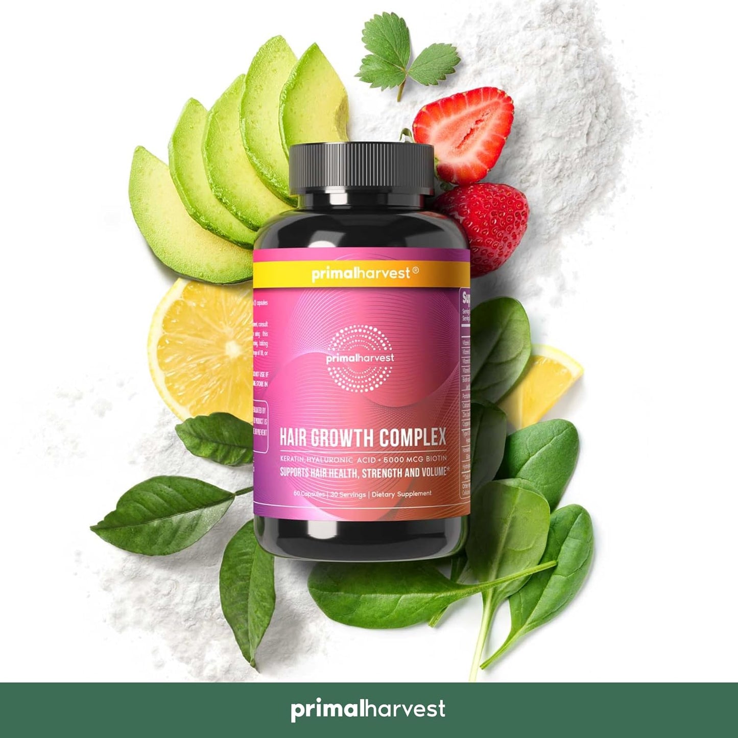 Primal Harvest Hair Growth Vitamins, Hair Growth for Women & Men - 60 Hair Growth Pills, Natural Hair Thickening Products for w/Biotin & Zinc - Hair Supplement, Regrowth Hair Vitamins