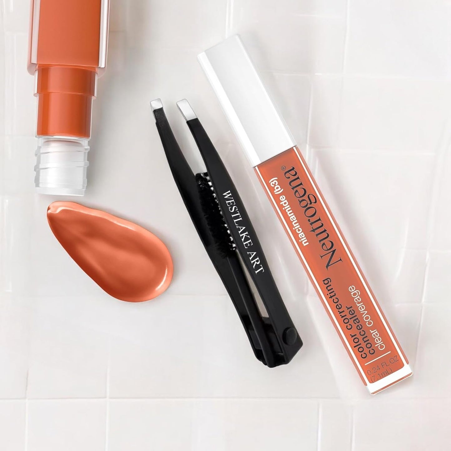 Color Correcting Concealer, Full Coverage Makeup Concealer For Dark, Deep Peach Shade, Lightweight Formula With Niacinamide, Oil & Fragrance-Free, Plus Bundled With Eyebrow Tweezers [1-Pack]