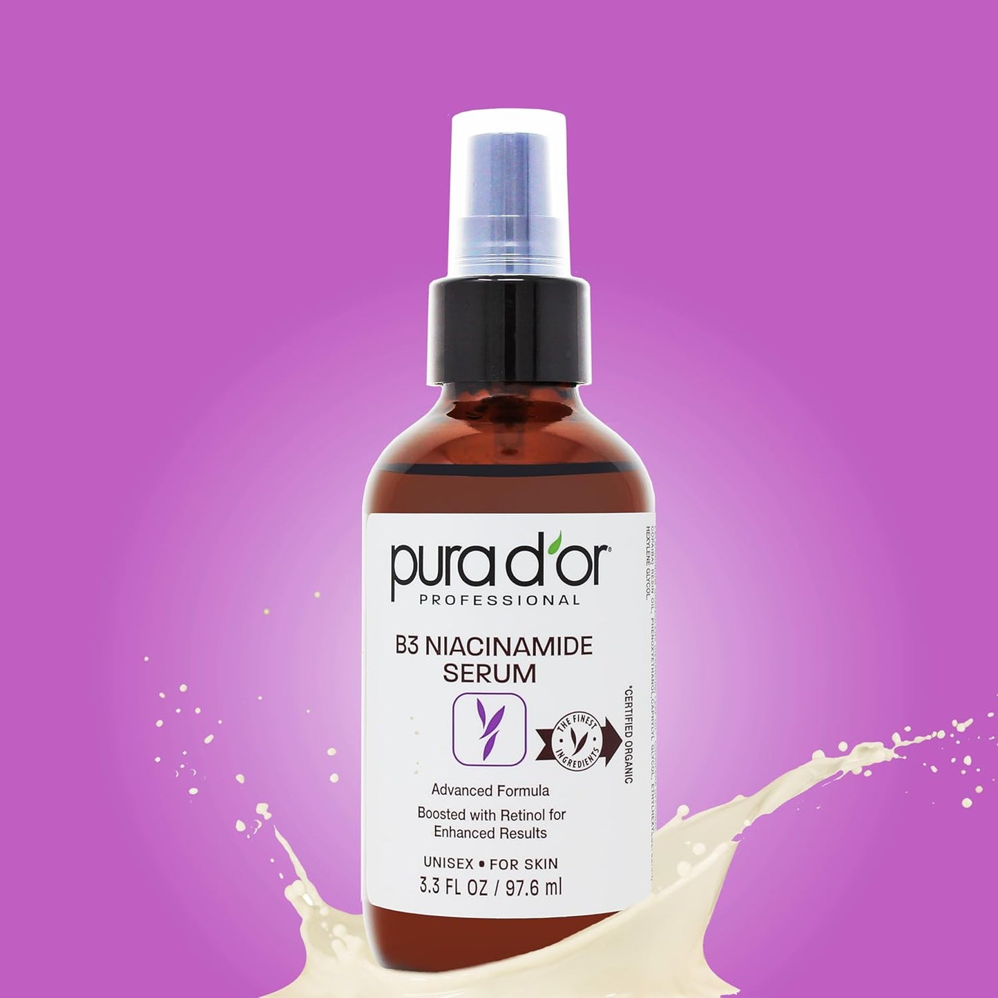 PURA D'OR B3 Niacinamide Advanced Facial Serum (3.3oz x3 = 9.9oz) Skin Care Formula with Retinol For Wrinkles, Hydration & Complexion - All Skin Types, Hypoallergenic - Women & Men