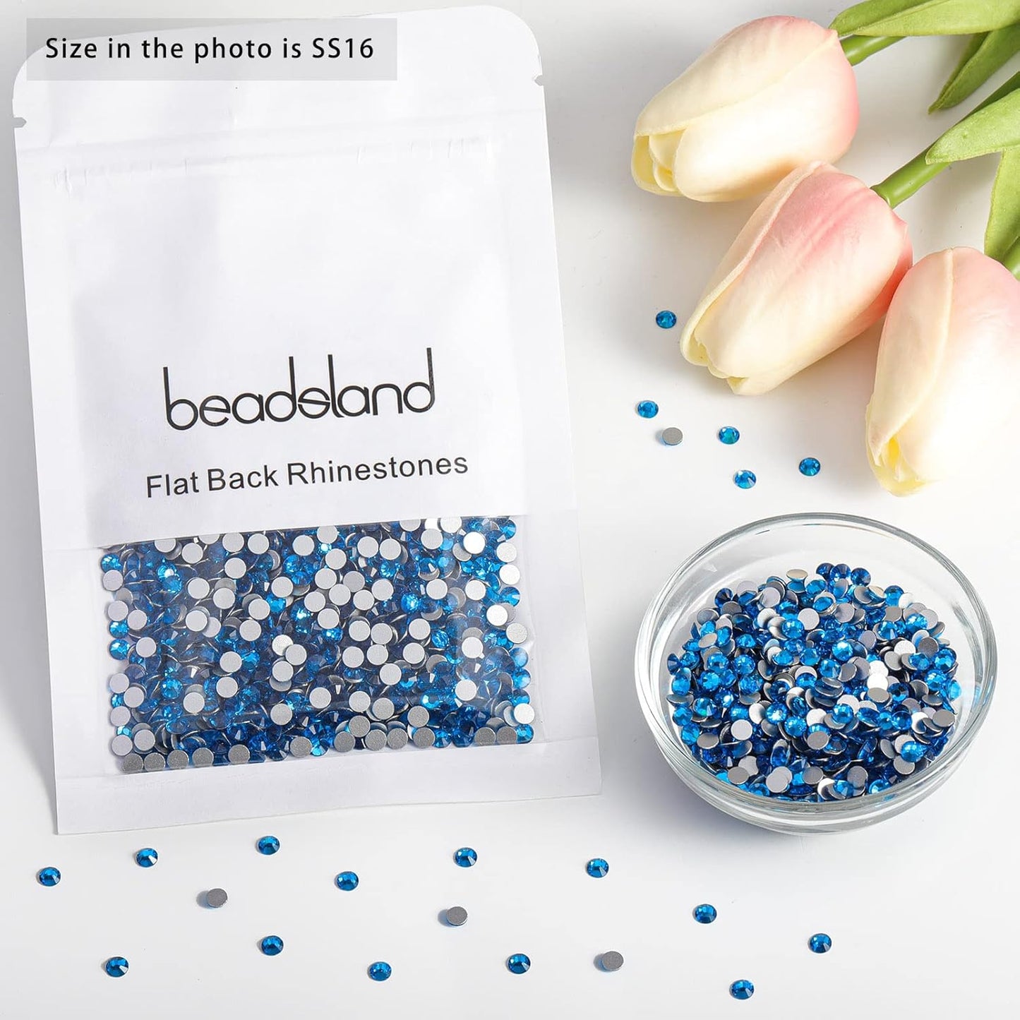 beadsland Flat Back Crystal Rhinestones Round Gems for Nail Art and Craft Glue Fix,Capri Blue (3.8-4.0mm) SS16/1440pcs