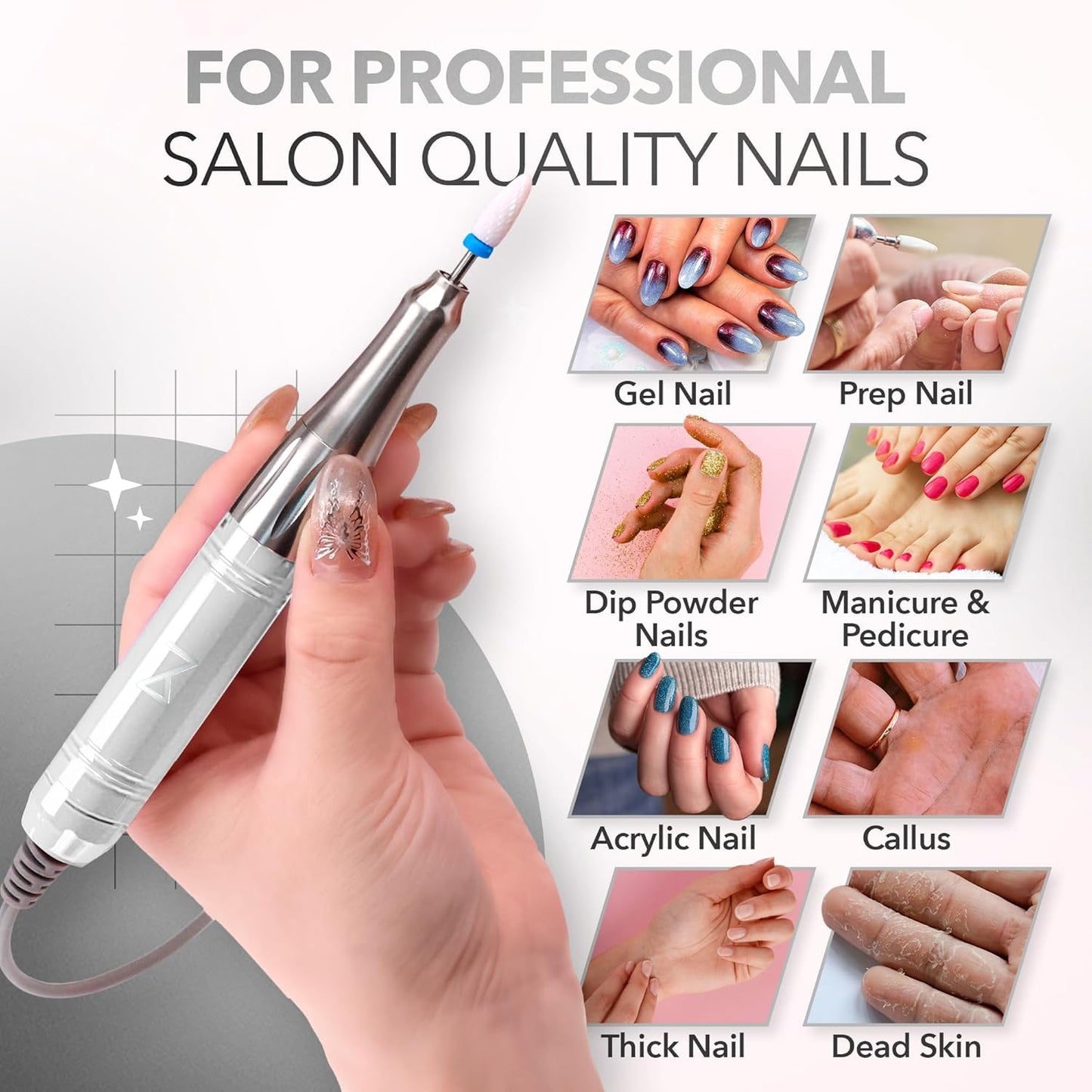 M Mase- Professional Nail Drill Machine - Coreless 2-in-1 Nail File - Electric, Cordless, 35000 RPM, HD Display - Electric Nail Drill for Professional & Home Use (Metallic Gold)