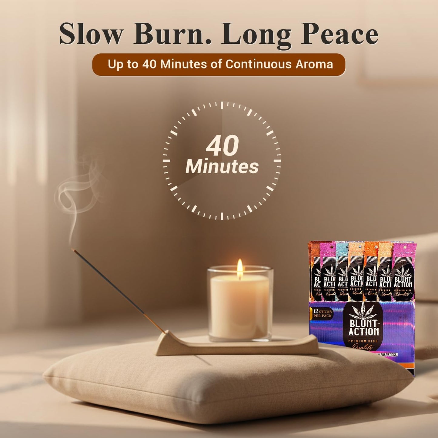 Tulasi Blunt Action Incense Sticks, 12 Packs, 144Pc, Long Lasting Fragrance, Natural Essential Oils Hand Rolled Incense Sticks for Aromatherapy, Relaxing, Yoga, Meditation, Prayer