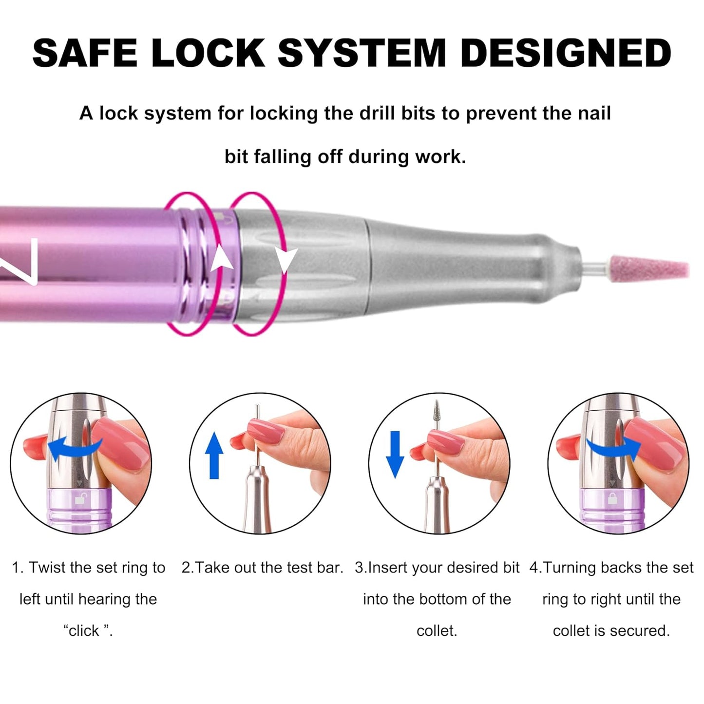 M Mase- Professional Nail Drill Machine - Coreless 2-in-1 Nail File - Electric, Cordless, 35000 RPM, HD Display - Electric Nail Drill for Professional & Home Use (Gold)