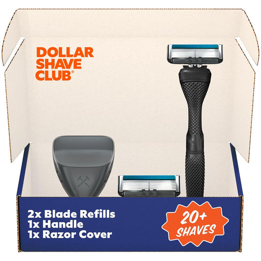 Dollar Shave Club | The Guest Pass Shave Set | 2 Extra Close Refill Cartridges, 1 Handle (Black), 1 Razor Cover
