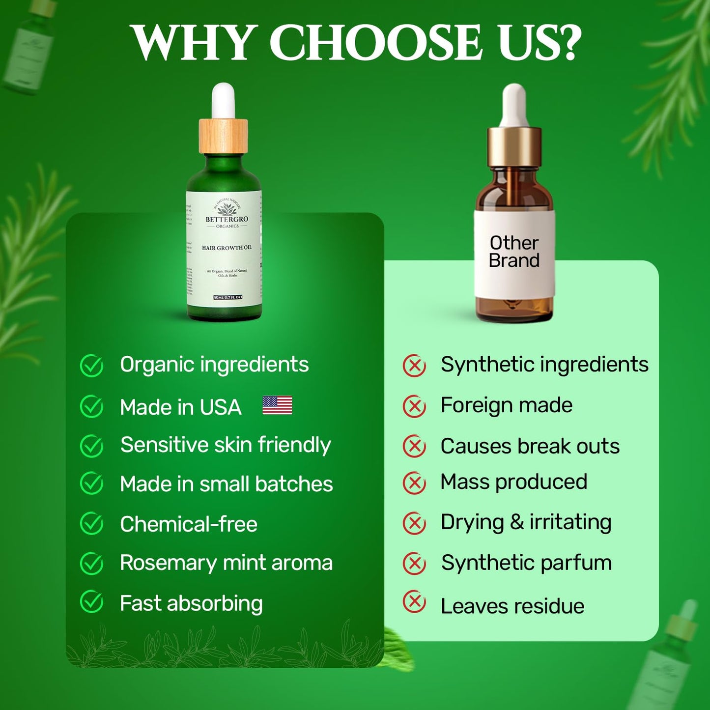 BetterGRO Organic Hair Growth Oil – Herbal & Natural Blend with Rosemary, Black Seed, Amla, Pumpkin Seed & More – Supports Growth, Strengthens Roots, Vegan & Cruelty-Free (1.7 fl oz)