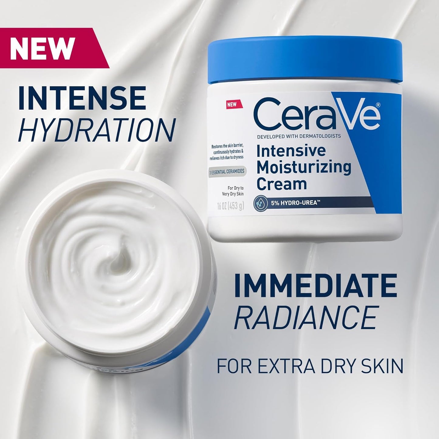 CeraVe Intensive Moisturizing Cream, Body Moisturizer With Shea Butter, 72H Hydration + Skin Barrier Repair, Fragrance-Free Body Lotion For Extremely Dry Skin, 19oz