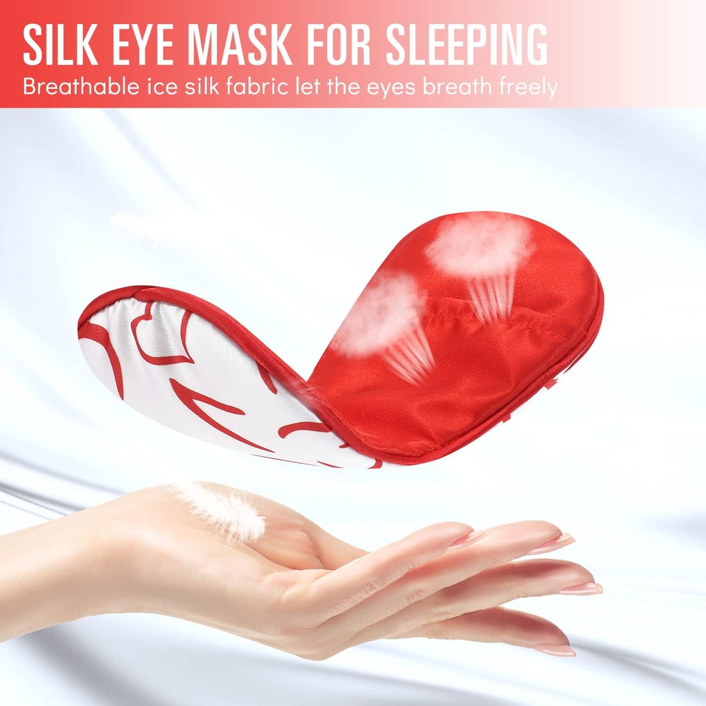 Sleep Mask w/Cooling Gel Eye Mask, Silk Eye Mask for Sleeping, Hot & Cold Eye Masks, Blindfold Reusable Eye Cover Sleeping Mask for Home Office Travel, Gifts for Women (Red Heart)