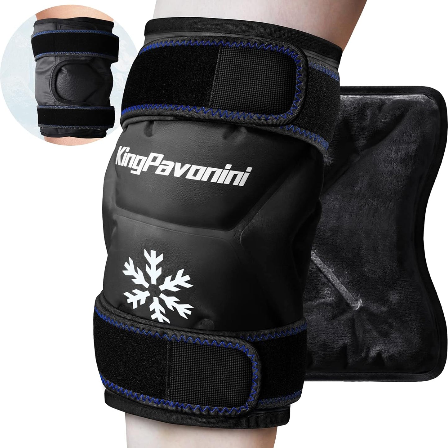 XXL Knee Ice Pack Wrap Around Entire Knee After Surgery, Reusable Gel Ice Pack for Injuries, Pain Relief, Swelling, Sports Injuries, 2 Pack (Black)