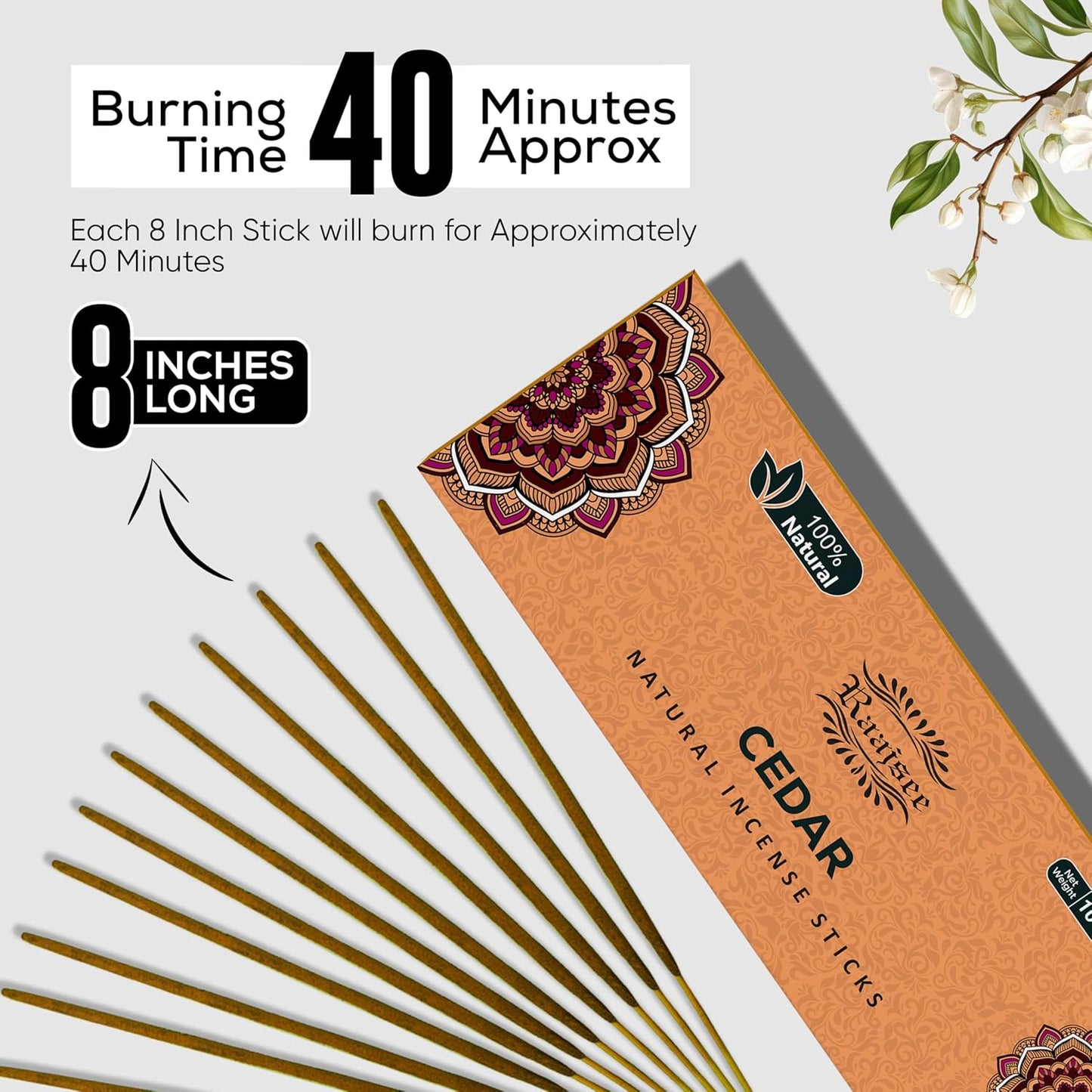 Raajsee Cedar Incense Sticks, 100%-Natural Charcoal Free Organic Non Toxic Clean Burning Handmade Insence Sticks 100 gm Pack, Meditation Gifts – Spritual Cleansing