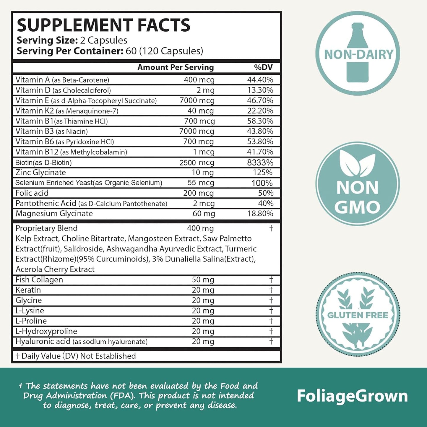 Hair Growth Supplements,Visibly Thicker Hair,Hair Growth Vitamins for Women and Men - 2 Month Supply(120 Capsules), White