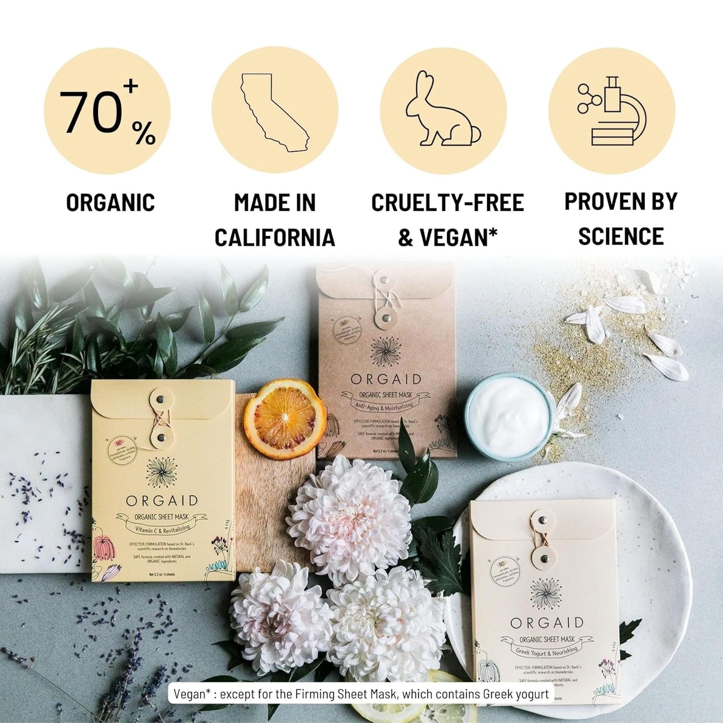 ORGAID Organic Sheet Mask | Made in USA (Anti-aging & Moisturizing, pack of 4)