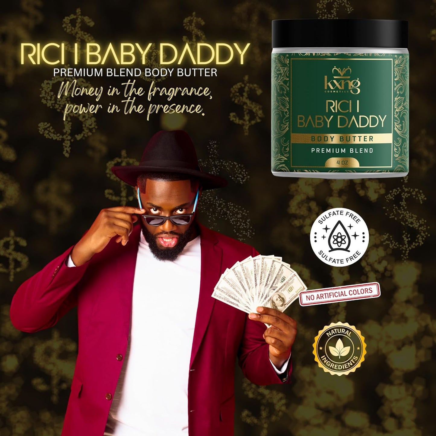 KXNG Cosmetics, Body Butter, Organic Skin Care for Men and Women, Body Moisturizer Lotions and Creams, Raw Shea Butter, Cocoa Butter, Mango, Coconut Oil, Hand, Foot, All Skin Types (Rich Baby Daddy)