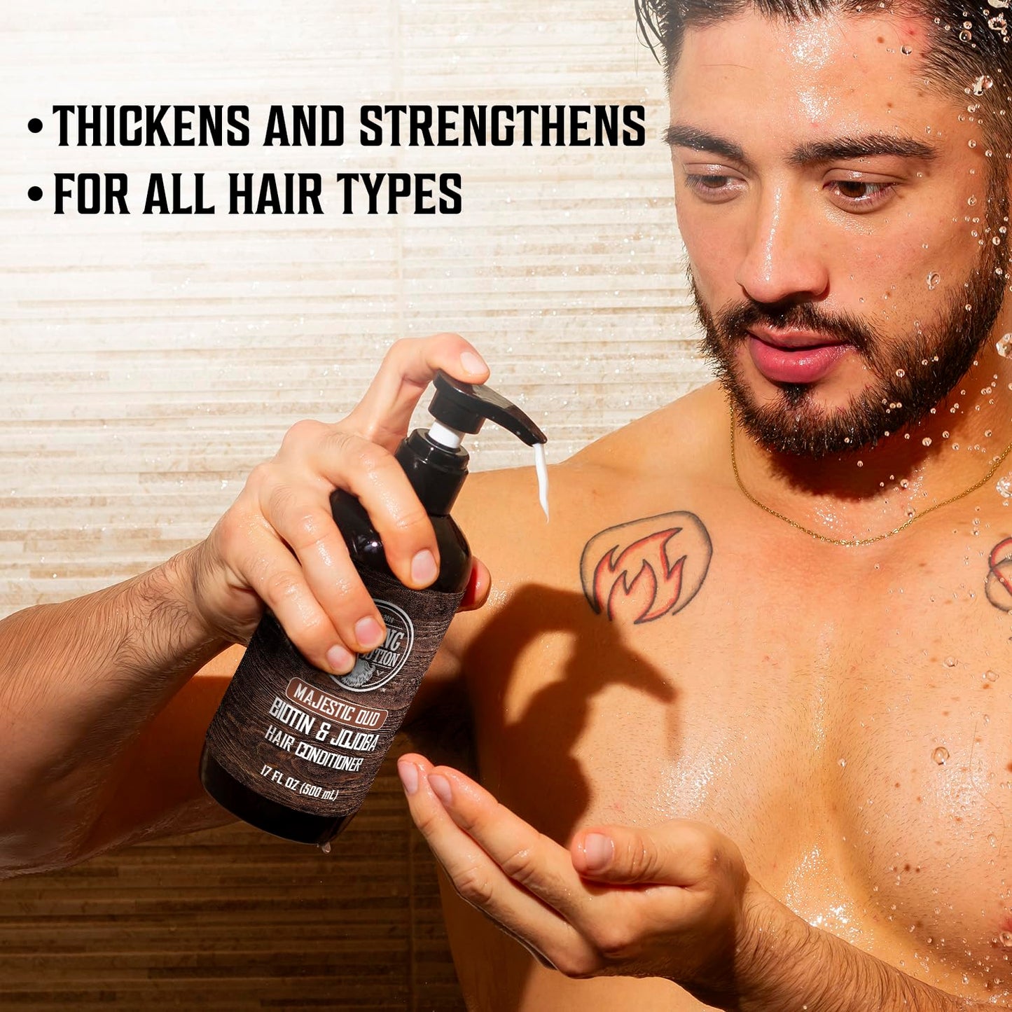 Viking Revolution Majestic Oud Mens Shampoo and Conditioner Set with Biotin and Jojoba Oil - Natural Hair Shampoo and Hair Conditioner for Men with Vitamin B5 - Mens Shampoo for Thinning Hair (17Oz)