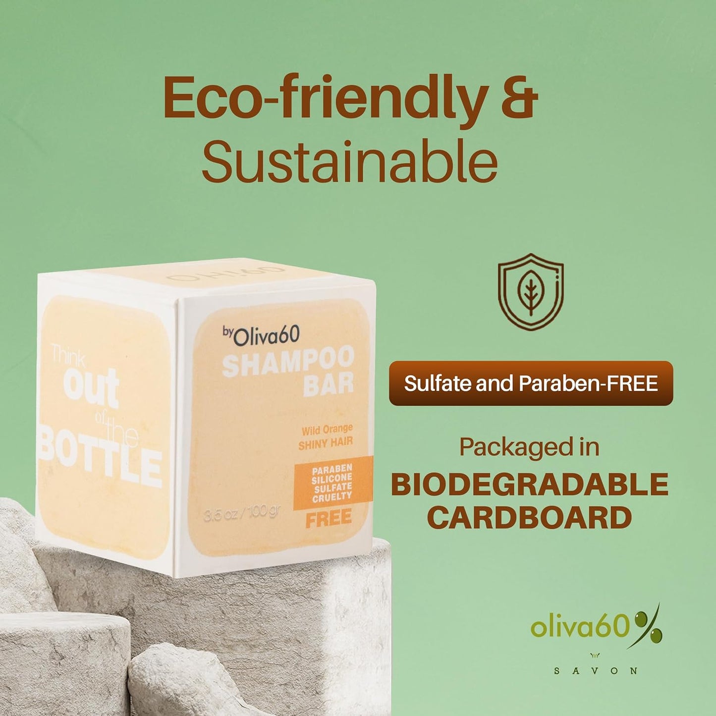 Shampoo Bar Wild Orange - Olive, Argan, Macadamia Oil | Hair Care ou of Sulfate & Paraben | Moisturizing & Purifying | Normal to Dry Hair | 3.5 oz | Shine & Restore | OLIVA 60