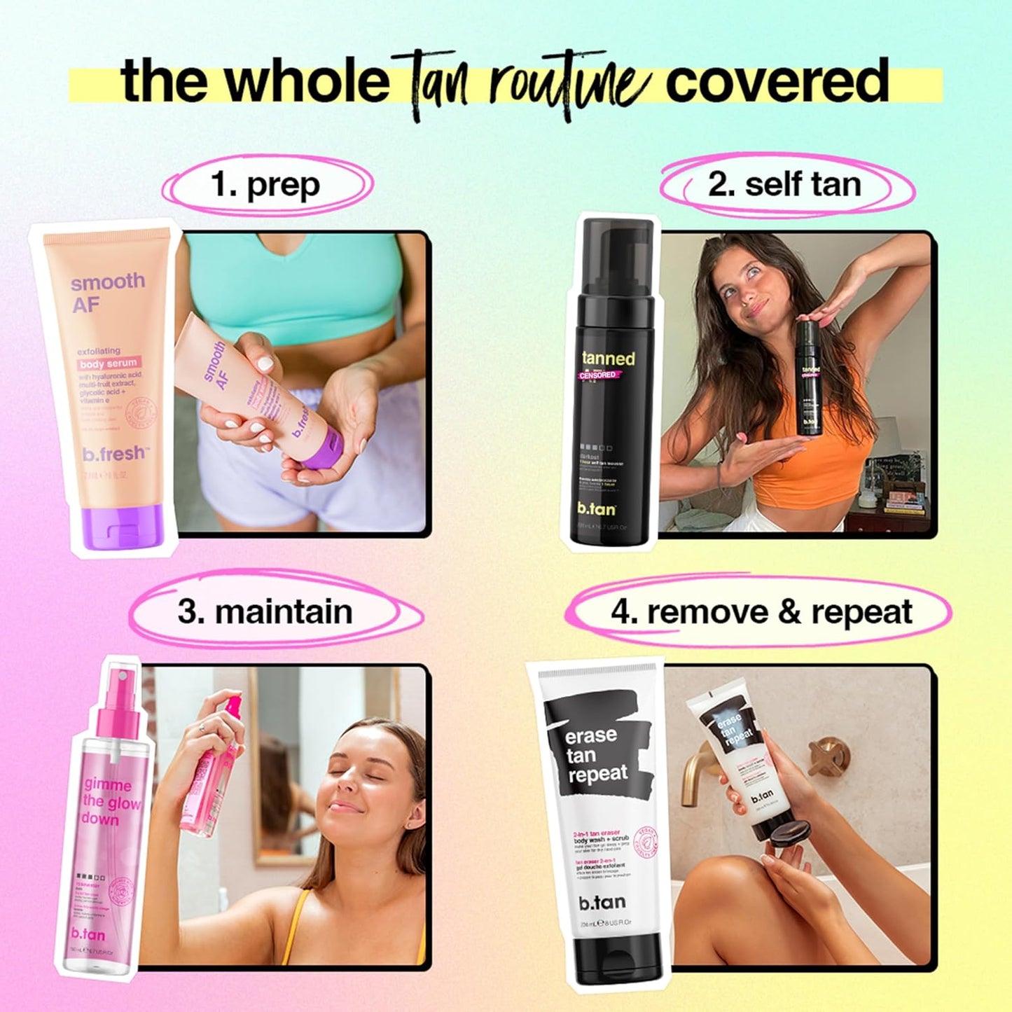 b.tan Dark & Long Lasting Self Tan Kit | Besties Bundle - Dark Tanning Mousse Duo with Mitt Applicator Glove, 1 Hour Express, Fast Sunless Tanner, Face & Body, No Fake Tan Smell, Vegan & Cruelty Free