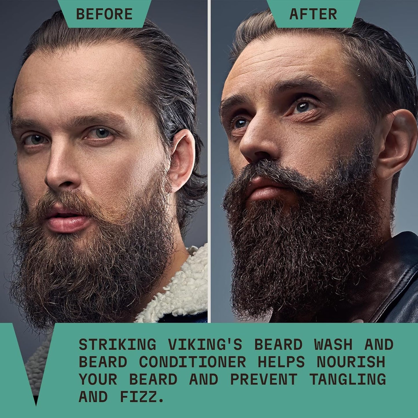Striking Viking Beard Wash and Conditioner - 10 Fl Oz per Bottle, Peppermint & Eucalyptus - Paraben & Sulfate Free, with Jojoba Oil - Deep Clean Beard Shampoo & Conditioner - All Facial Hair Types