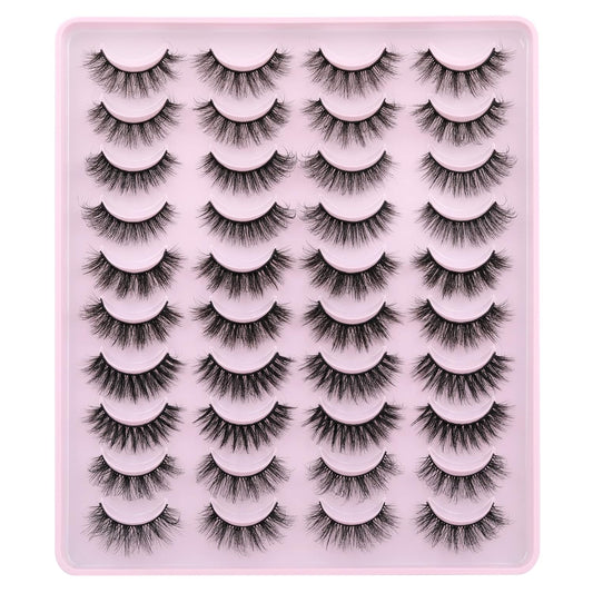 JIMIRE False Eyelashes Natural Fluffy Wispy Faux Mink Lashes 5D 14mm-18mm 5 Styles Mixed Lashes for Small Eyes Natural Look Fake Eyelashes 20 Pairs Multipack