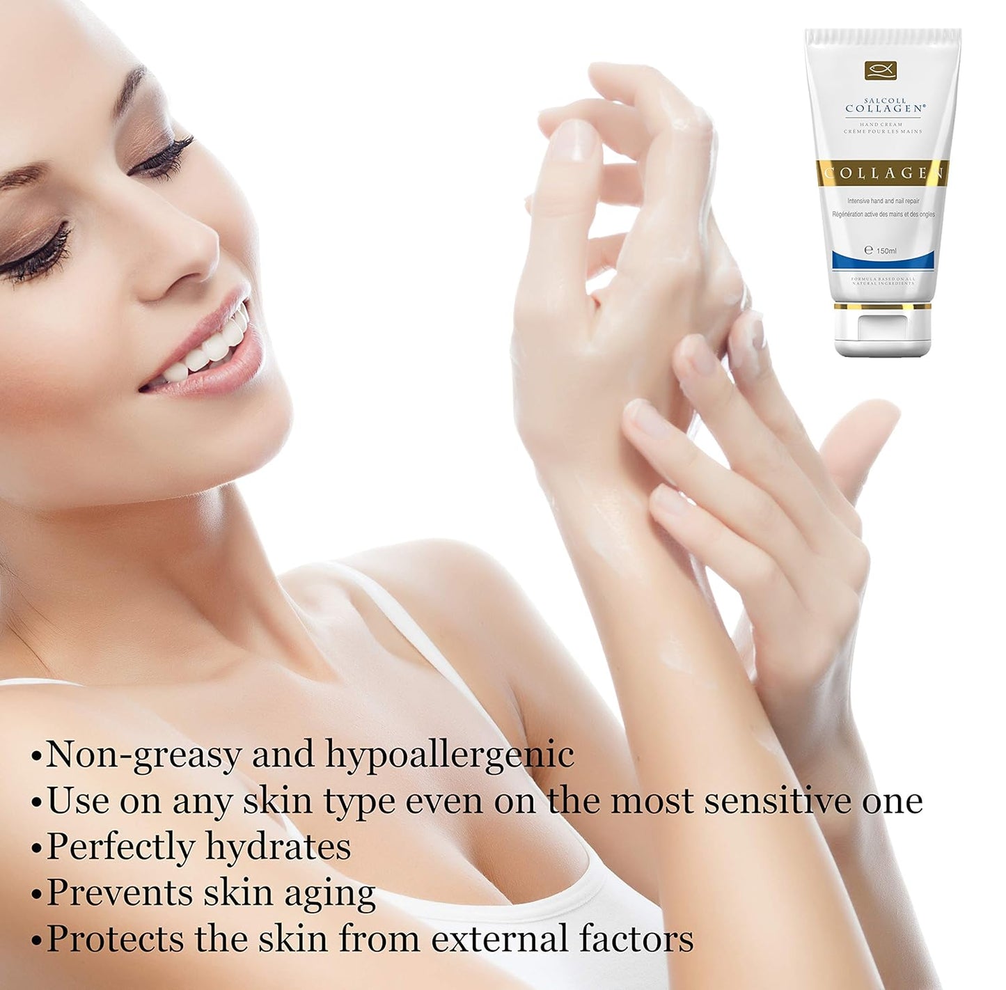 Pure Bioactive Anti-Aging Collagen Repair Hand Cream - Hypoallergenic Moisturizing Lotion, Dry Skin Relief, All Skin Types, 150 ml