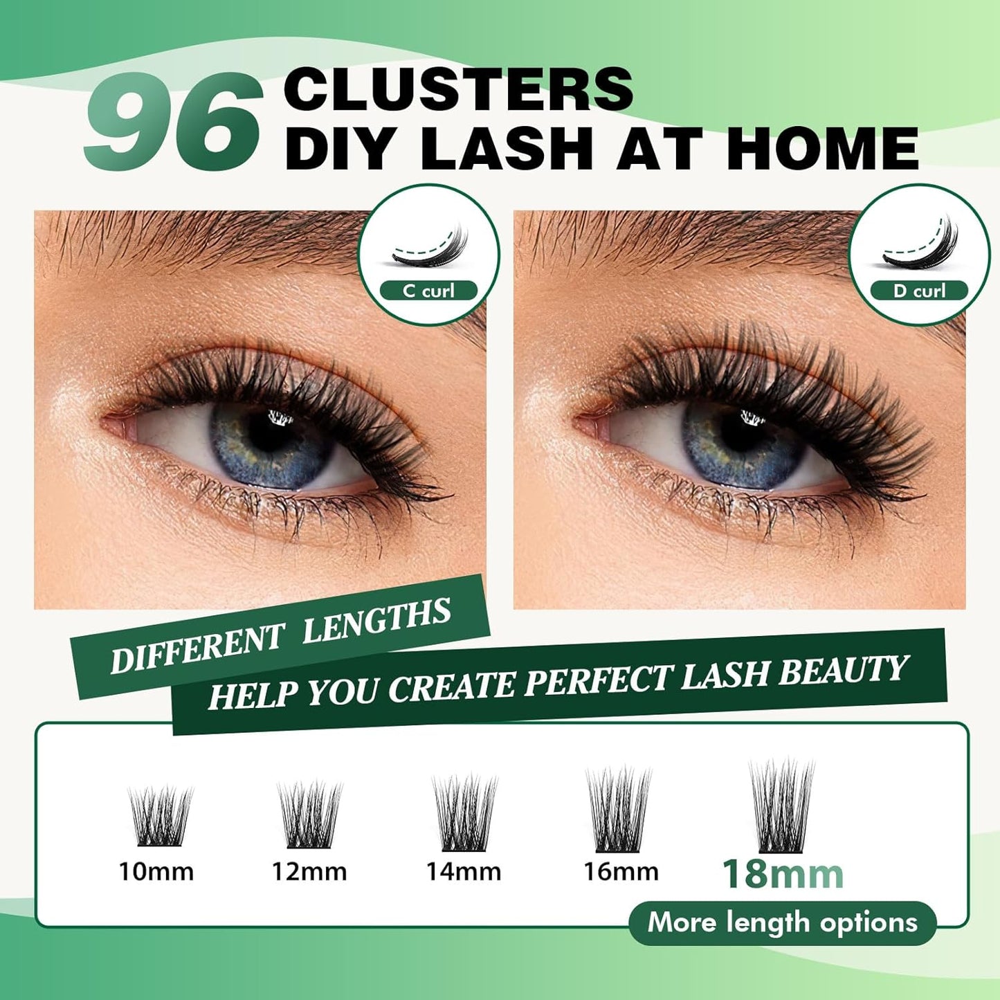 Lash Clusters,96 Pcs Cluster Lashes D Curl 10-18MIX DIY Lash Extensions Eyelash Clusters,KEYYOU Volume Wispy Individual Lashes Soft&Comfortable Easy DIY at Home(Y30,D-10-18MIX)