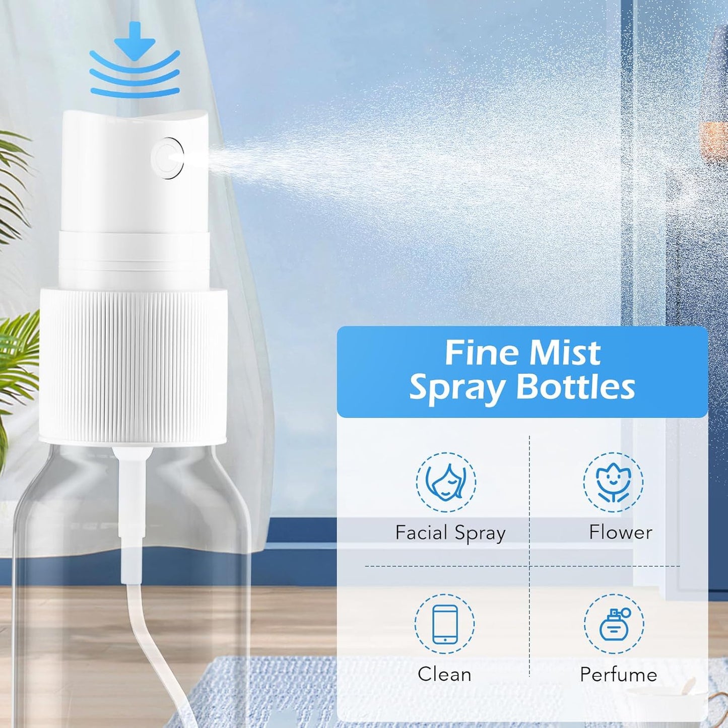 Spray Bottles, 4oz/120ml Clear Empty Fine Mist Plastic Mini Travel Bottle Set, Small Refillable Liquid Containers with 2pcs Funnels and 24pcs Labels (6 Pack)