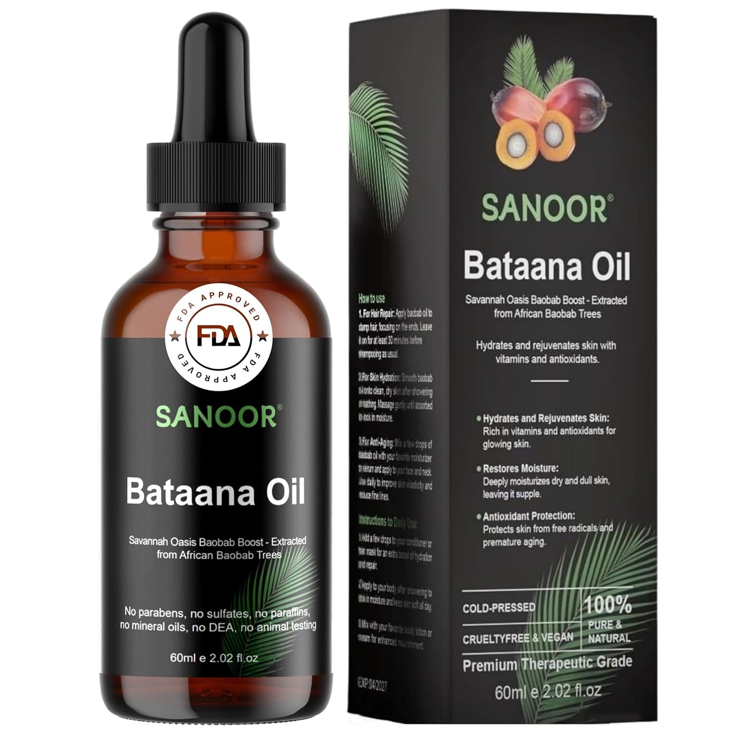 African Batana Oil - 100% Pure & Cold-Pressed - Organic Savannah Oasis Formula for Hair Care, Skin Care & Massage - Nutrient-Infused Hair Butter - 2.02oz (60ml)