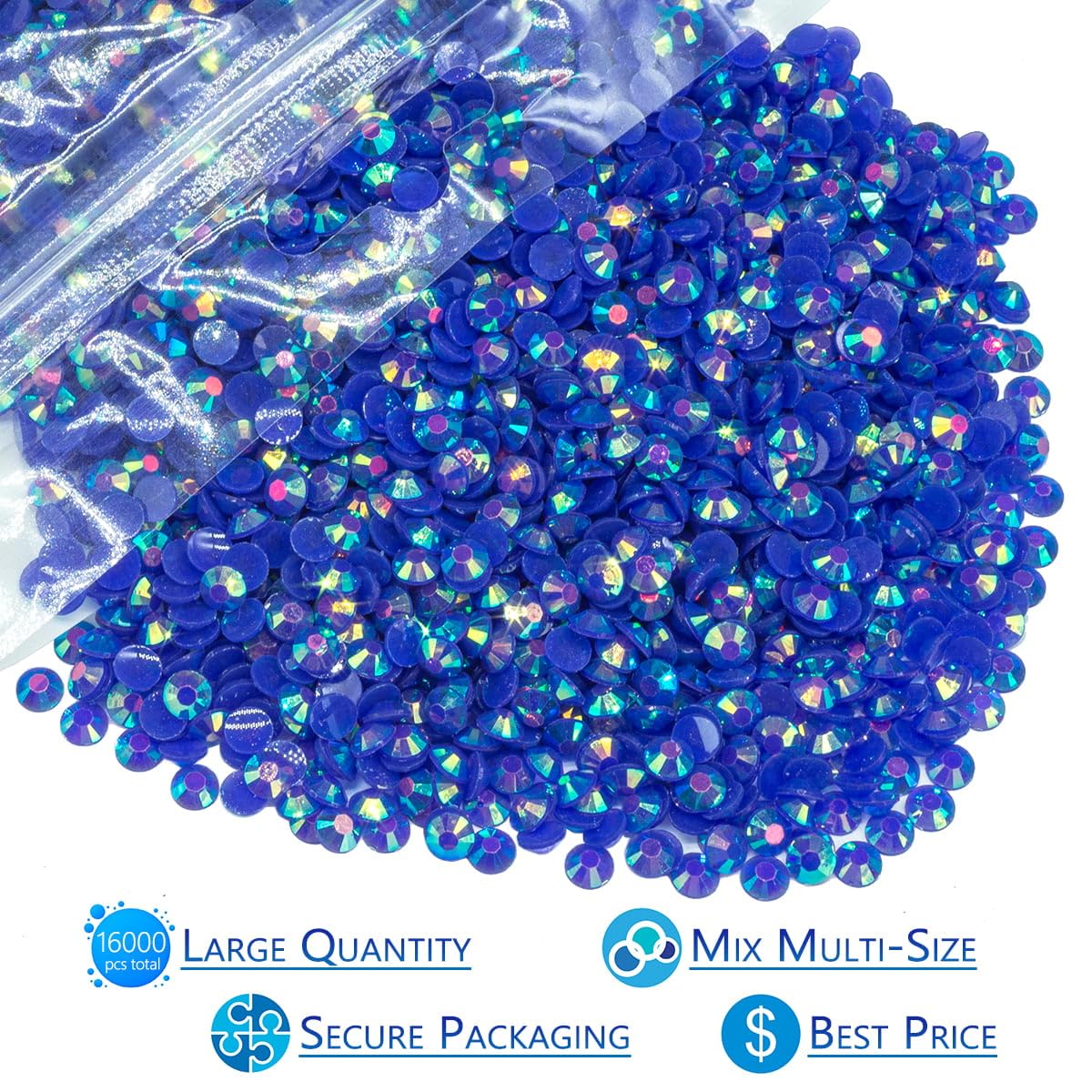 16000PCS Royal Blue AB Resin Rhinestones for Crafting 3mm 4mm 5mm Dark Blue Flatback Jelly Stones Bulk Diamonds Gems Charms for Nails Face Eyes Makeup Tumblers Bottles DIY Crafts Clothes Shoes