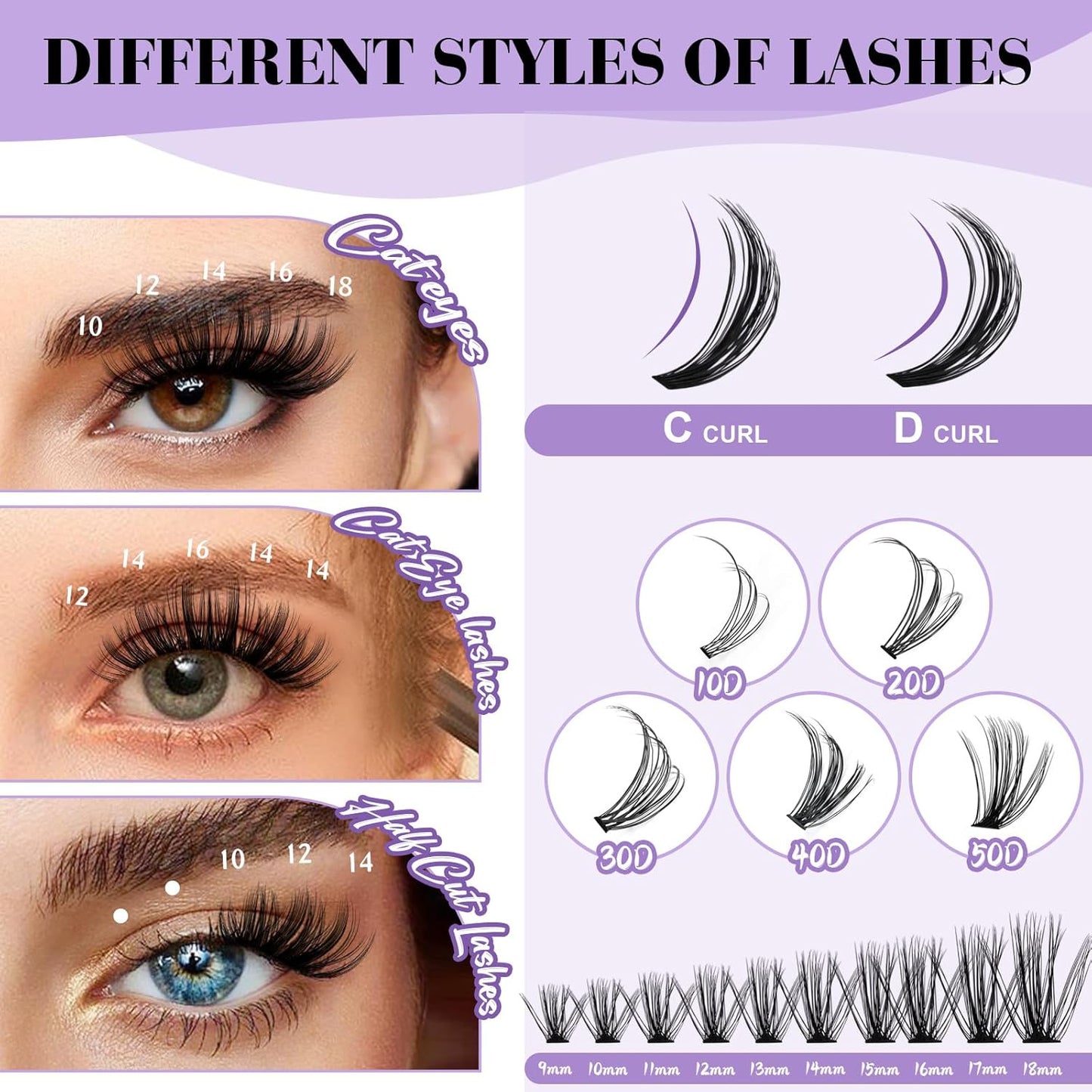 B&Qaugen Manga Lash Clusters DIY Individual Lashes 50D-D-10-18 300 PCS False Eyelash Cluster Manga Cluster 30D 40D 50D D Curl Eyelash Extensions at Home (50D-D-10-18)