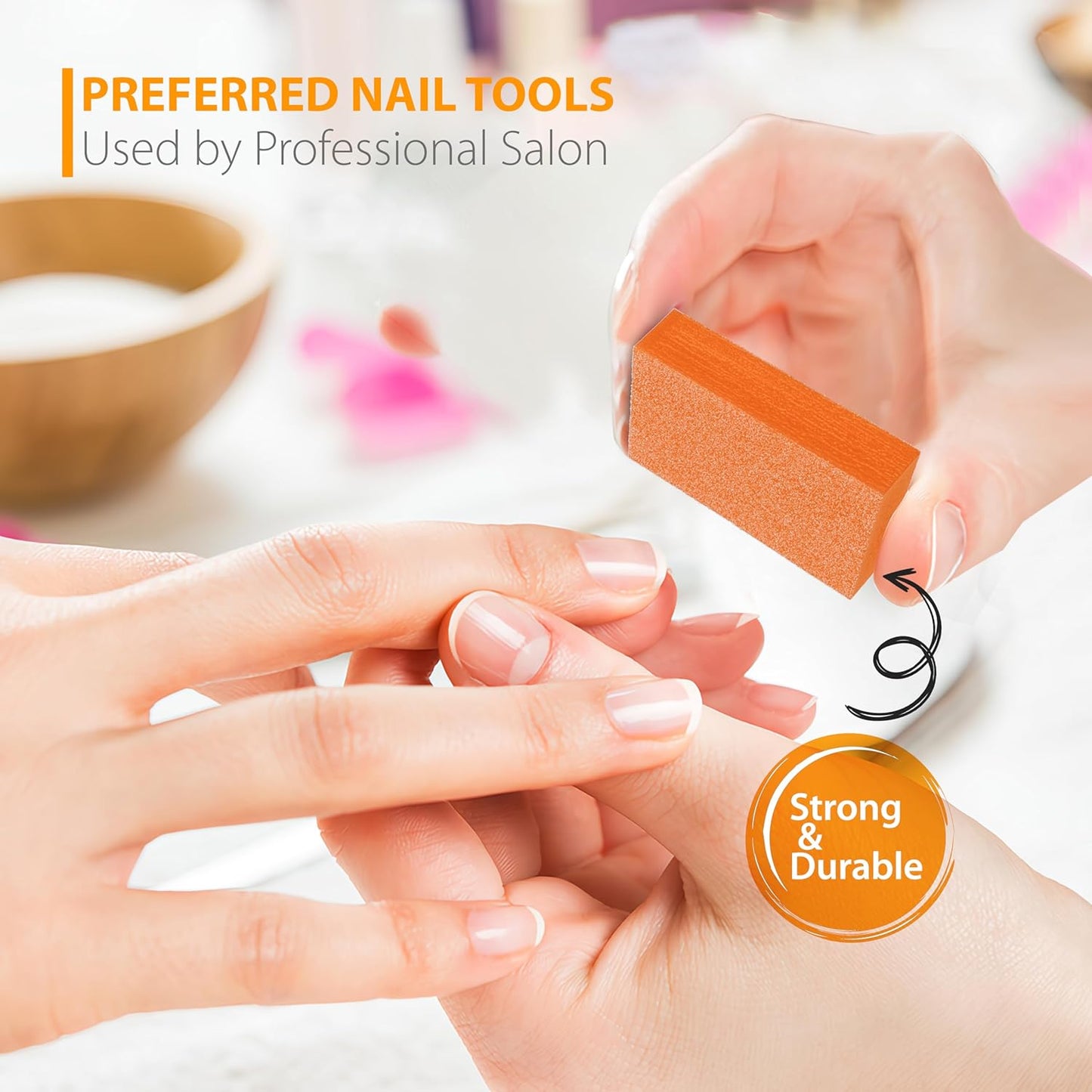 Moray Mini Nail Buffer Blocks - 180/240 Grit Professional Salon Orange Buffers - Buff Nails Prior to Application of Gel Polish, 50 Count