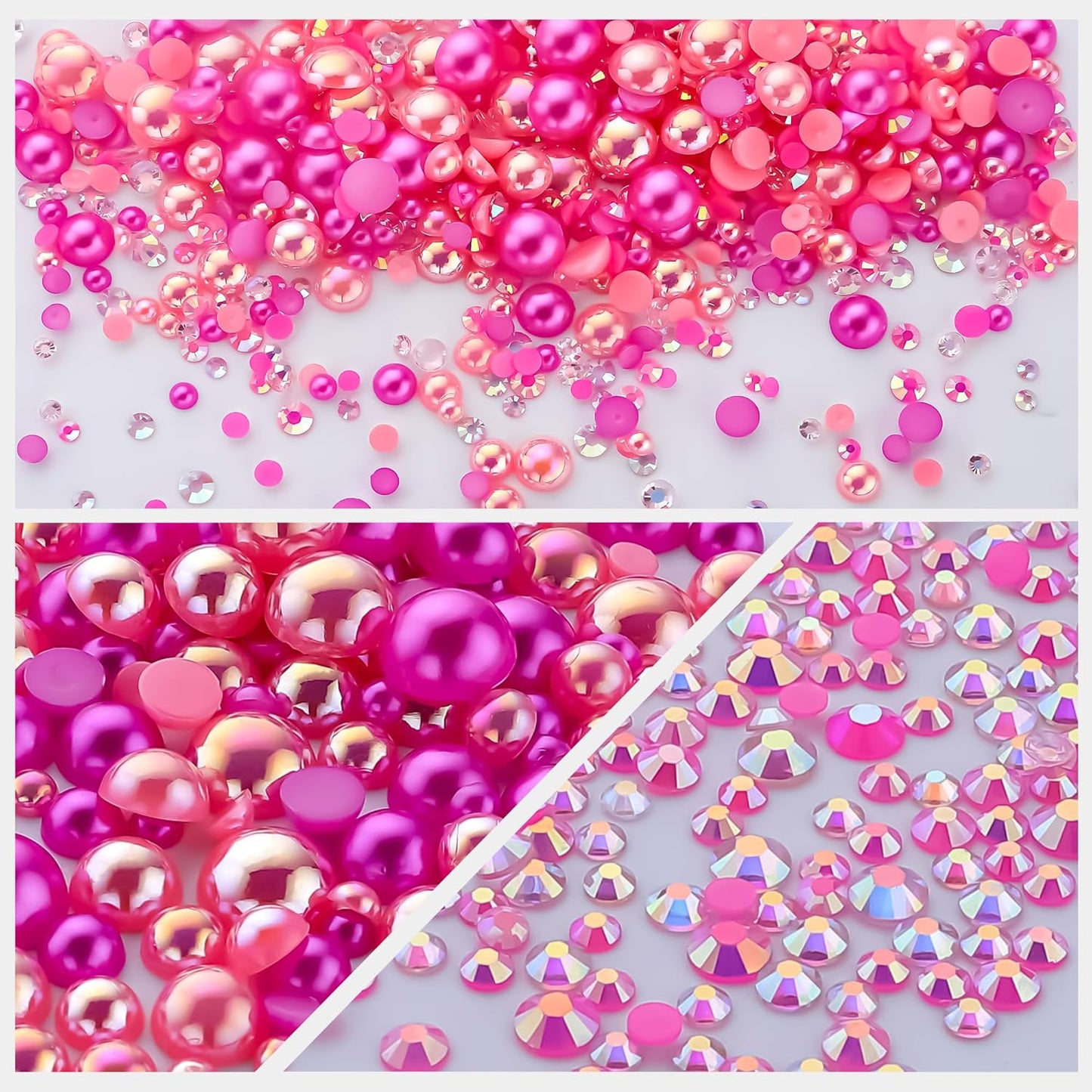 60g Peach Pink Pearls Rhinestones for Crafts Mixed Size 3mm-10mm AB Color Round Half Pearls Flatback Pearl Beads and Resin Rhinestones Set for Face Art with Gel