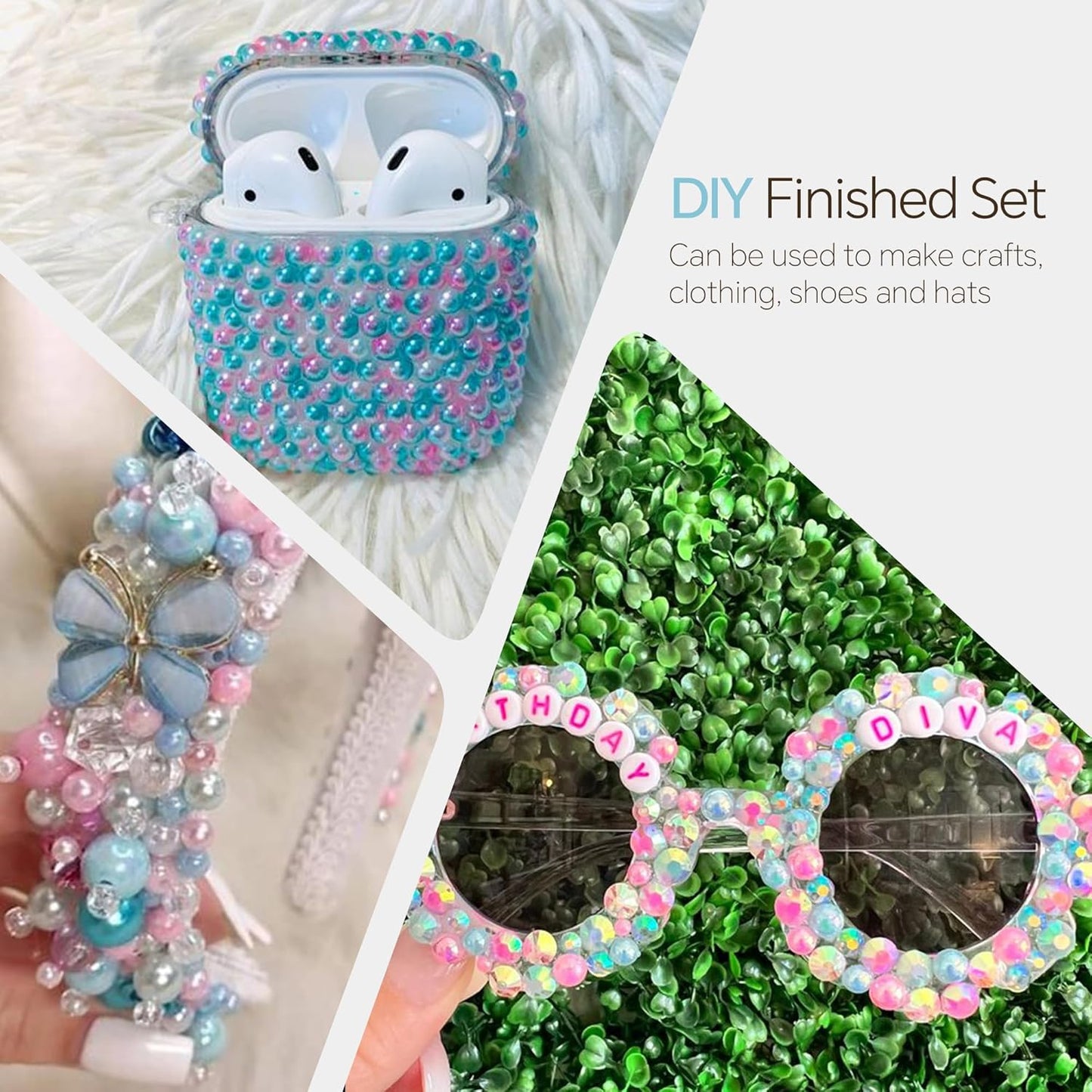 60g Cyan Pink Flat Back Pearls Rhinestones for Crafts Mixed Size 3mm-10mm AB Color Round Half Pearls Flatback Pearl Beads and Resin Rhinestones Set for Face Art with Gel