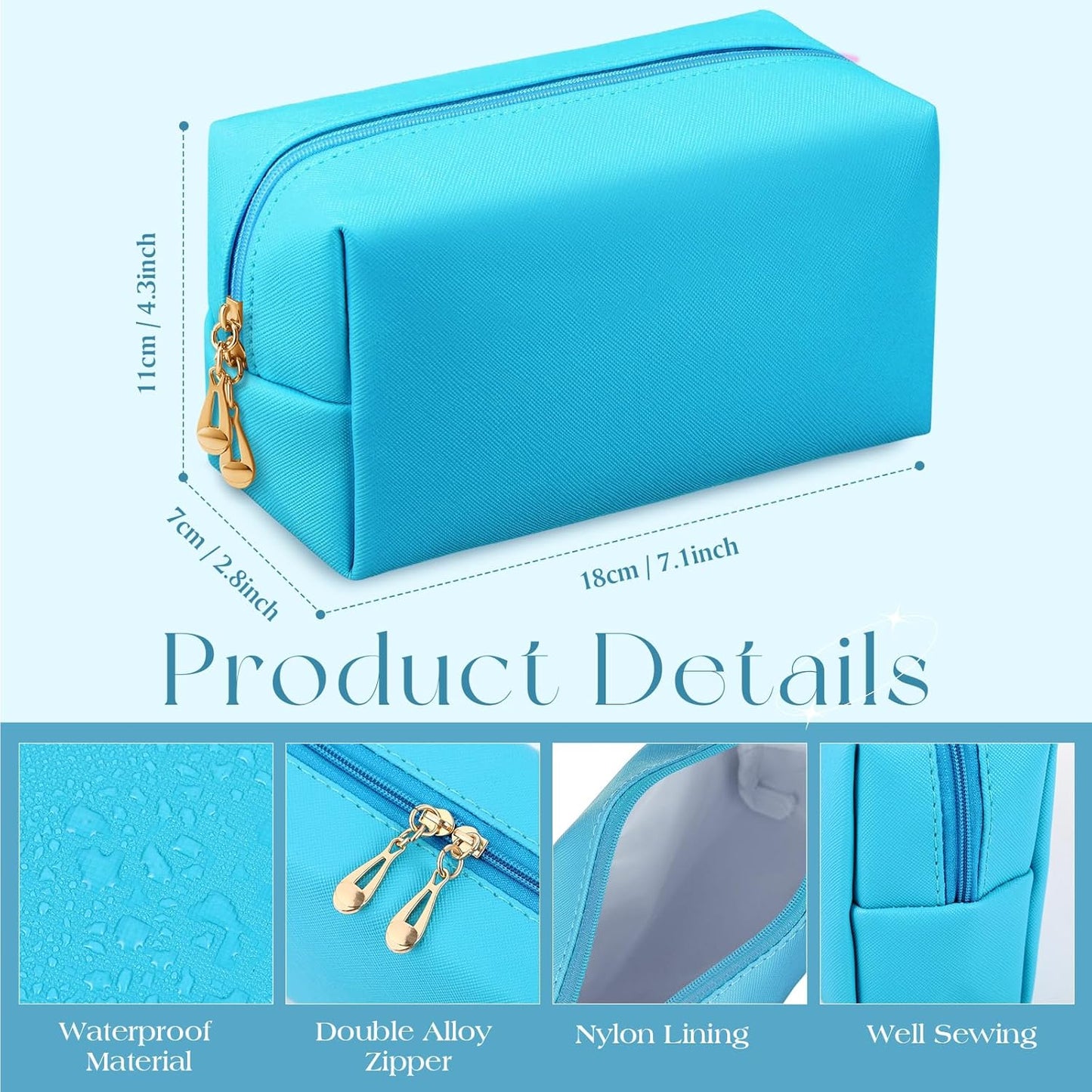 Kigeli 15 Pcs Aesthetic Makeup Bags PU Leather Cosmetic Pouches Waterproof Plain Toiletry Bags Makeup Pouches Bulk for Women Party Gift Travel Storage Organizer(Blue Teal)