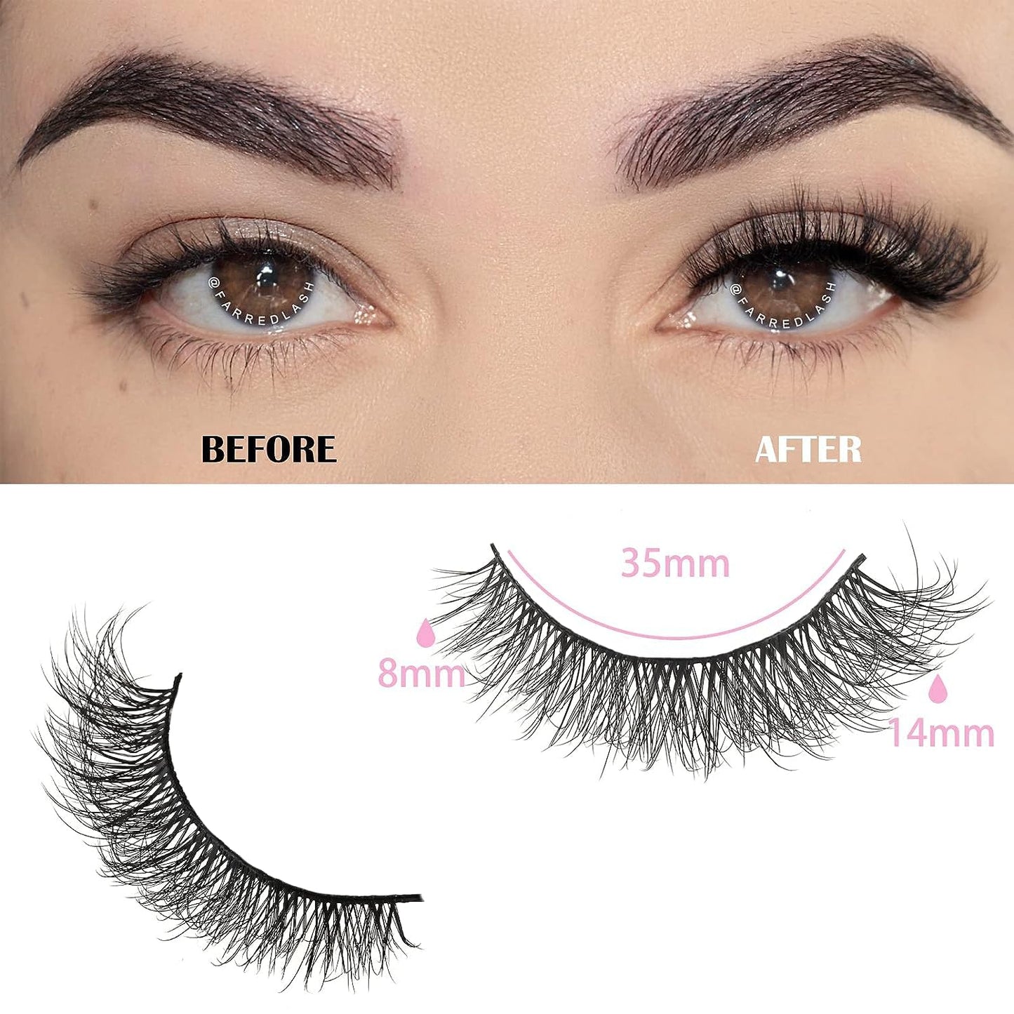 FARRED Natural Lashes Short Eyelashes Wispy False Mink Lash Pack 14 Pair Natural Look Fluffy Cat Eye Strip Eyelash Small Fake Lashes Full Pestañas Sets for MUA and Beginners Daily Makeup (F1 | 8-14mm)