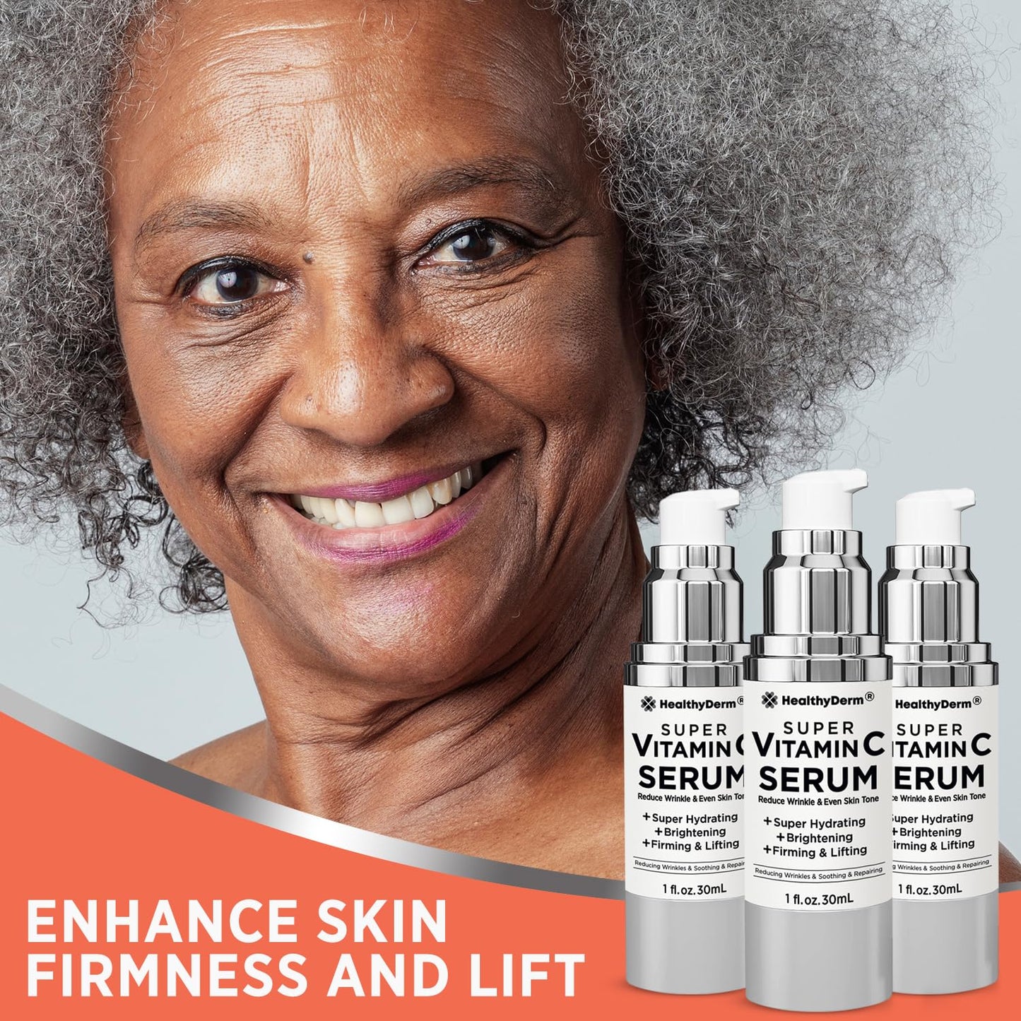 Super Vitamin C Serum for Women Over 70: Niacinamide, Vitamin C, Hyaluronic Acid, Peptides, Vitamin E, Caffeine, Bakuchiol, Hydrating, Lifting, Wrinkle & Age Spots Reduction Pack of 3