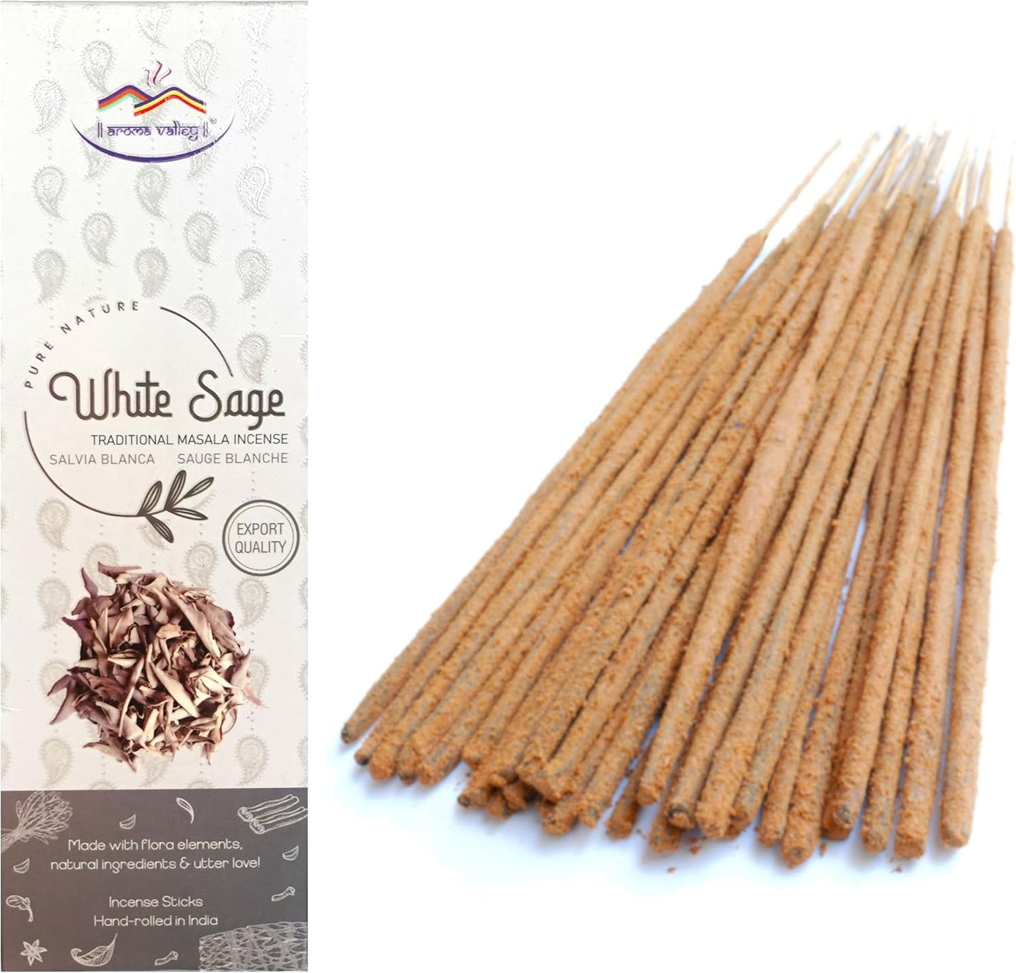 White Sage Incense Sticks - Traditional Handcrafted Masala Incense - 40 to 50 Sticks Approx.
