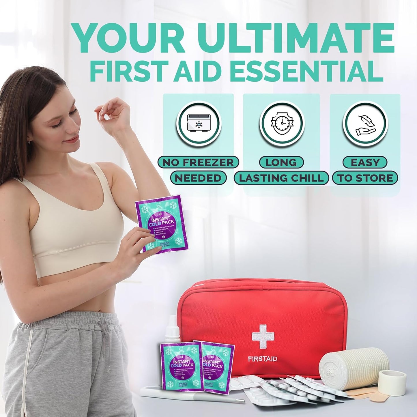 Disposable Instant Ice Cold Packs (6” x 5”) Bulk 50 Pack | Cold Compress Ice Pack for Pain Relief, First Aid & Outdoor