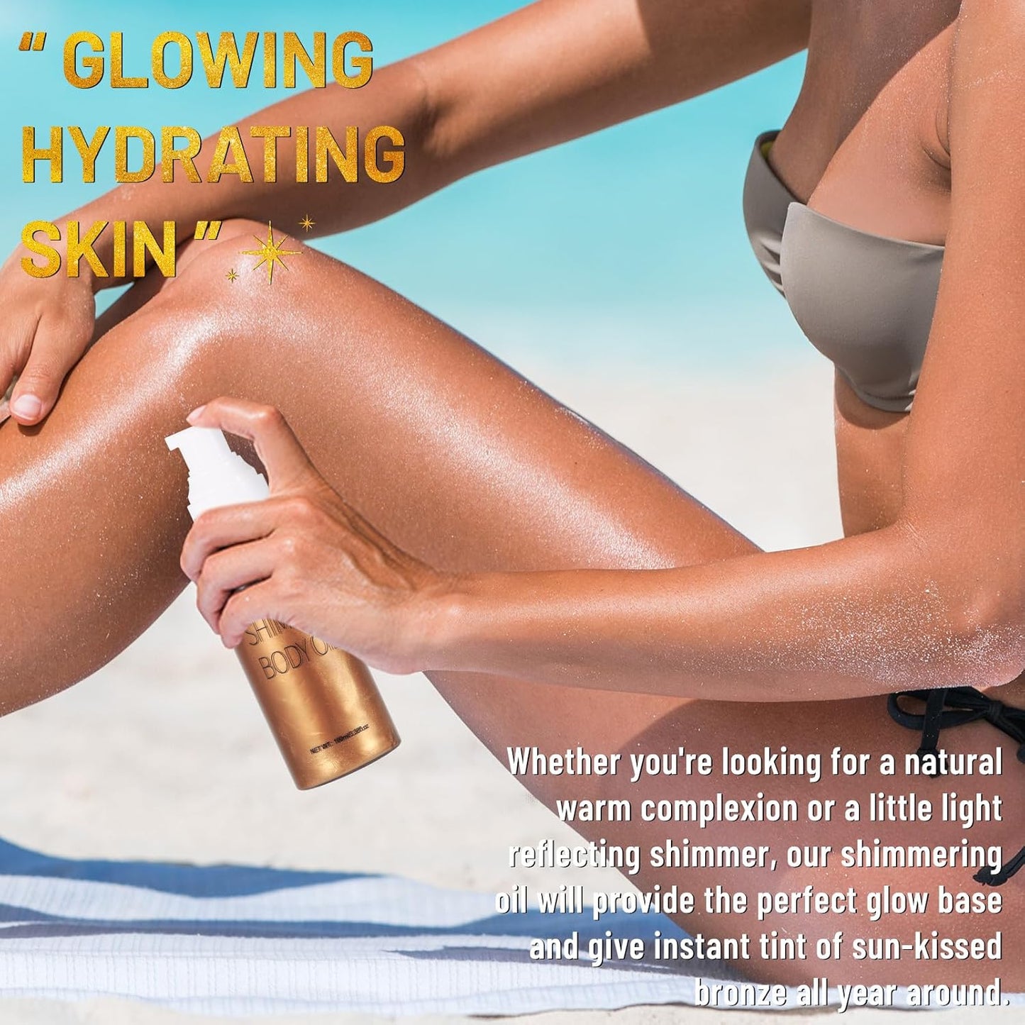 UCANBE Body Shimmer Oil - 100ml Moisturizing Glitter Oil, Waterproof Shimmering Luminizer Liquid Illuminator, Tinted Glow Bronzer (Bronze Gold)