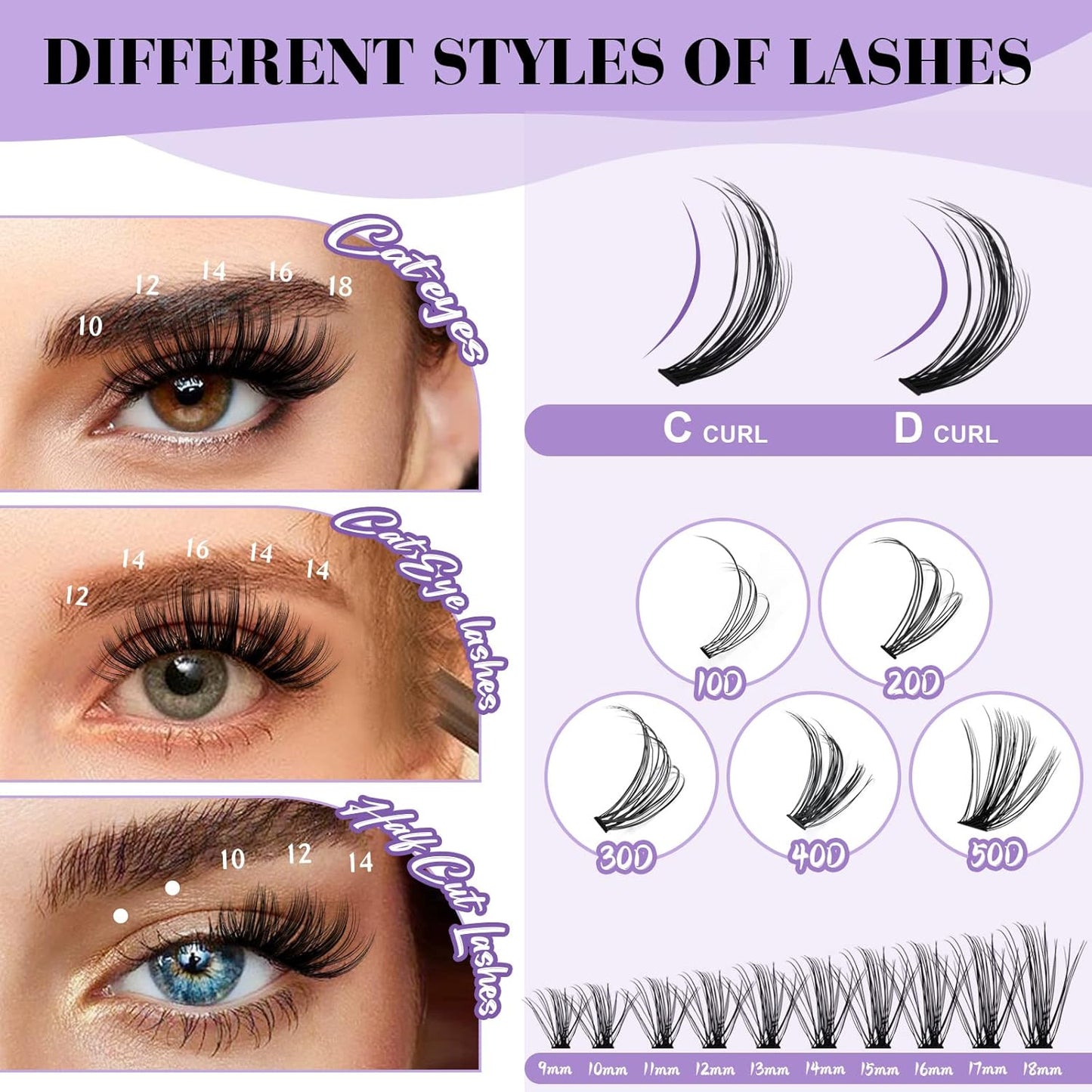 B&Qaugen Manga Lash Clusters DIY Individual Lashes 40D-D-13 300 PCS False Eyelash Cluster Manga Cluster 30D 40D 50D D Curl Eyelash Extensions at Home (40D-D-13)