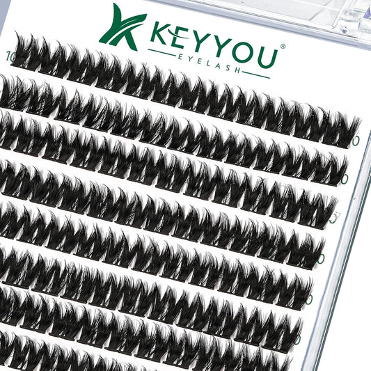Lash Clusters 96pcs Individual Lashes D Curl 10mm Cluster Lashes KEYYOU Volume Wispy Lash Extension Soft&Comfortable Easy DIY at Home(Y10,D-10mm)