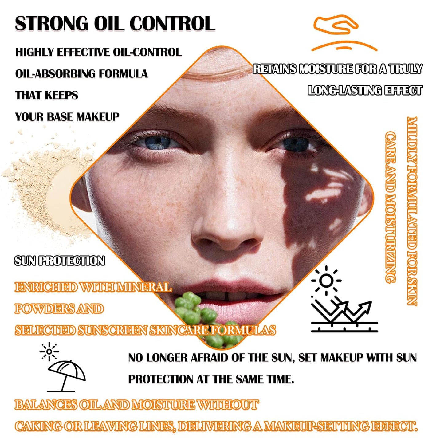 2 Pcs Sunscreen Setting Powder,SPF 50+ PA++++,Oil Control Waterproof Mineral Powder Sunscreen,Lightweight Long Lasting Matte Sunscreen Powder with Sunscreen Brush