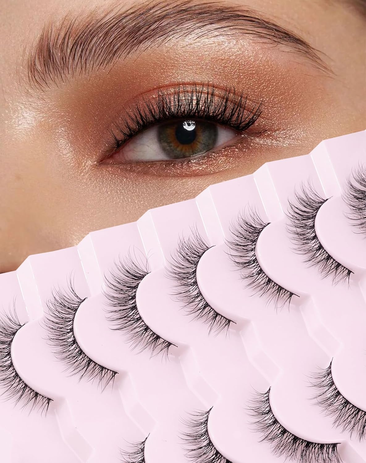 Lashes Natural Cat Eye Lashes Wispy Lashes 13mm False Lashes Wispy Lashes C Curl Strip Eyelashes Thin Cotton Band Soft Fake Eyelashes False Lashes Pack 7 Pairs