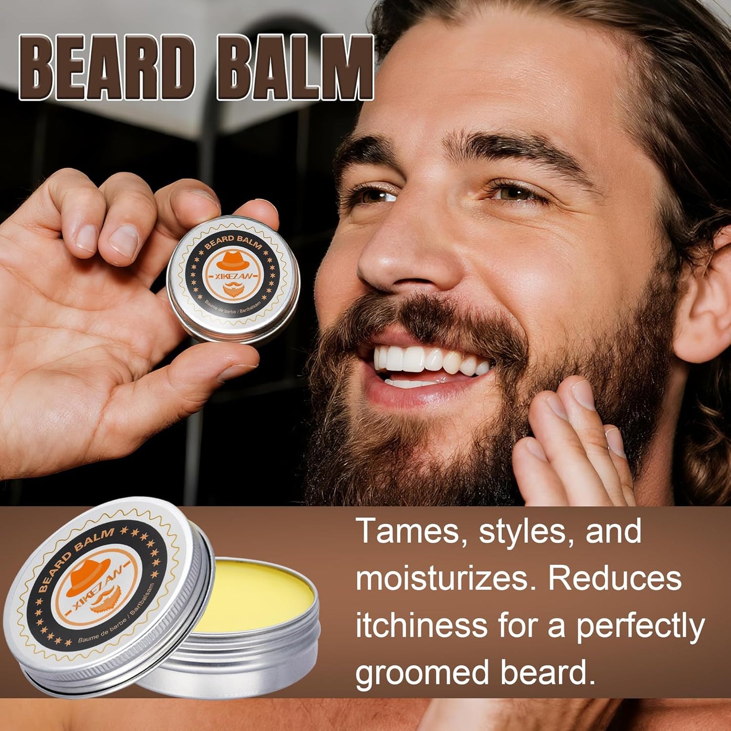 XIKEZAN Beard Kit for Men Care & Grooming with 2 Pack Beard Oils, Wash, Conditioner, Balm, Brush, Comb & Scissors, Birthday Gifts for Men Him,Valentines Christmas Gifts Mens Stocking Stuffers