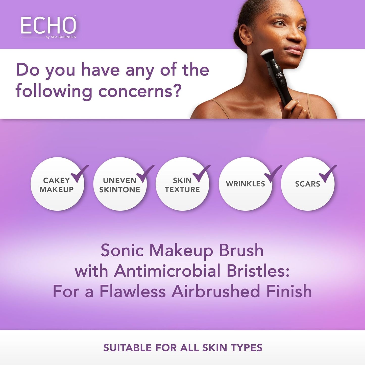 Spa Sciences ECHO - Makeup Brush for Flawless Blending, Contouring, Highlight & Airbrush Finish - 3 Speeds - Rechargeable