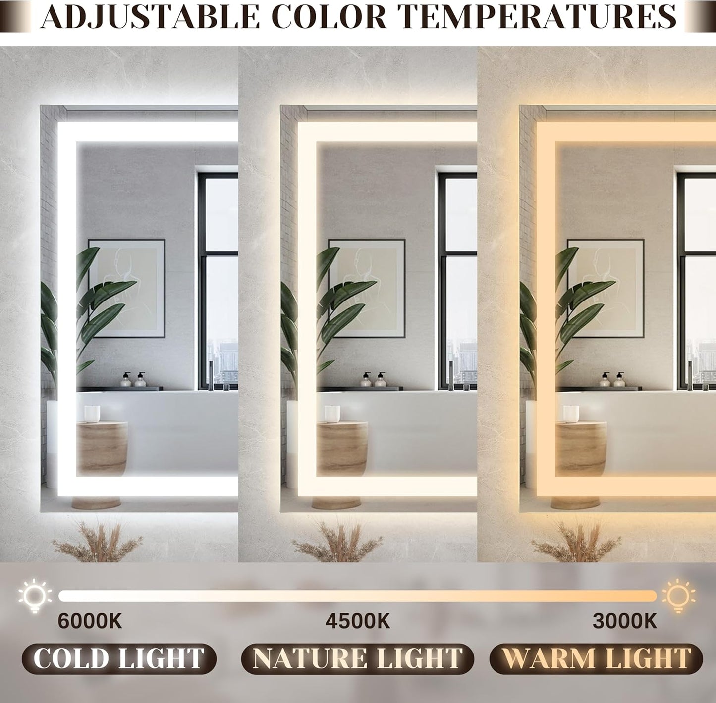 31" x 22" Large Lighted Vanity Mirror with Lights, Dimmable 3 Modes, LED Makeup Mirror for Bathroom ＆ Dressing Room, Tabletop or Wall-Mounted, 10X Magnification, White