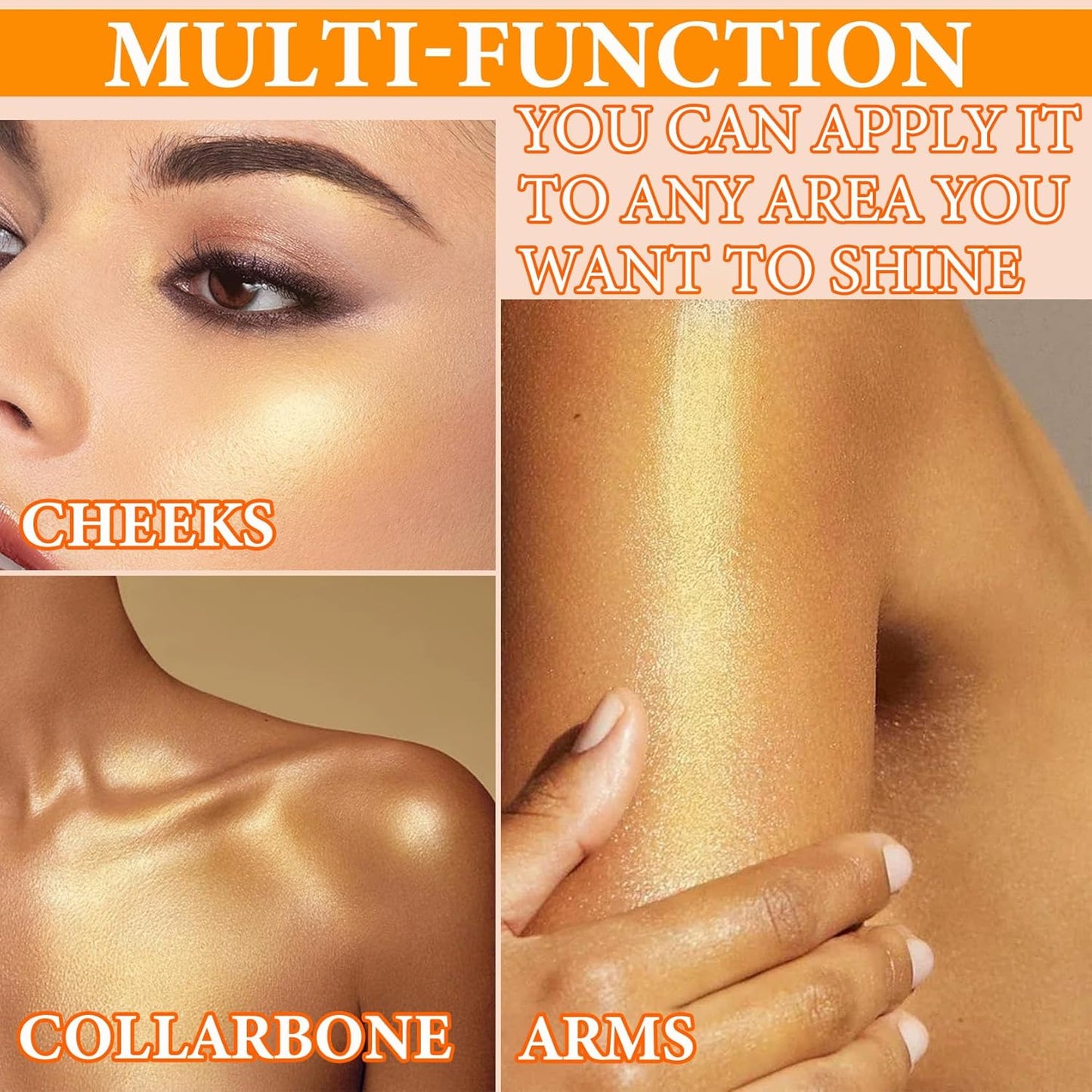 Body Shimmer Oil,Body Shimmer Luminizer for Face & Body,Waterproof Moisturizing Face Brighten Glow Illuminator,Body Highlighter Shine Glitter Liquid Illuminator Body Makeup(Gold)