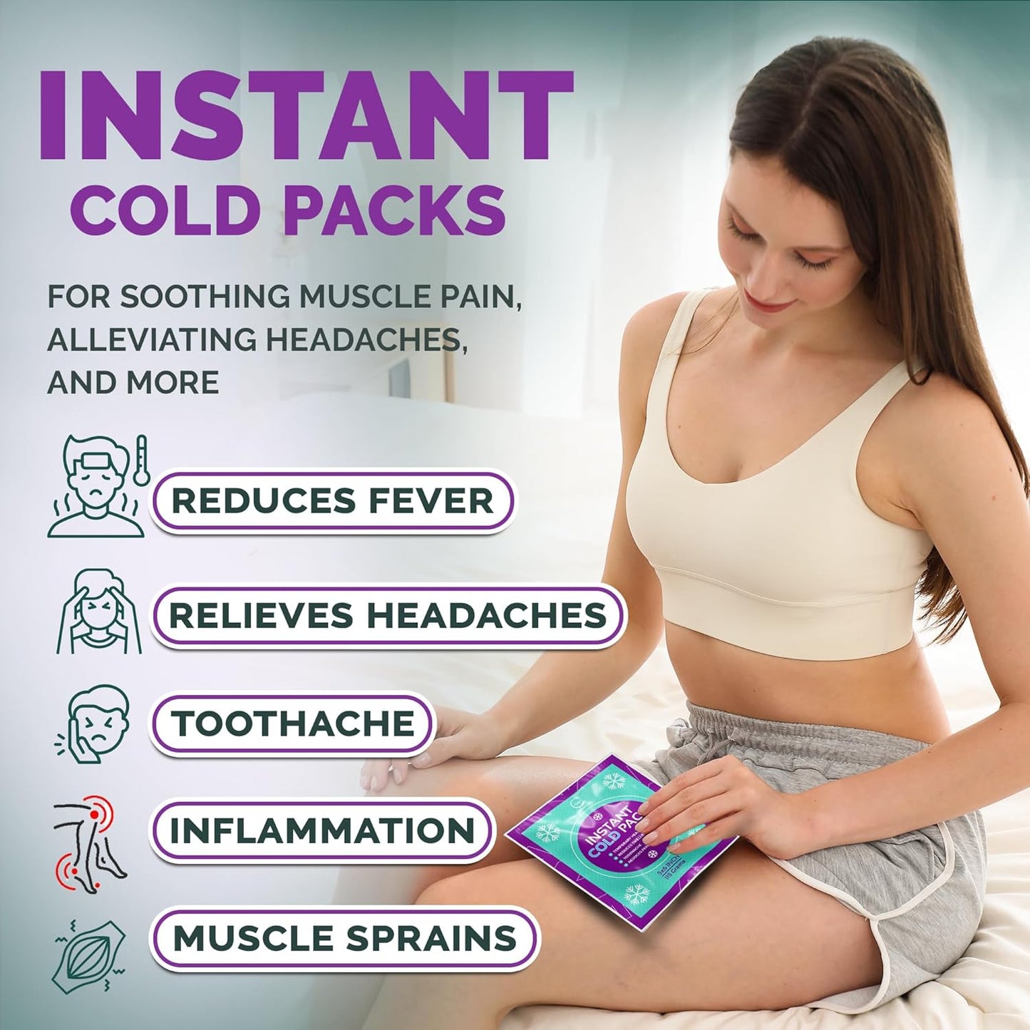 Disposable Instant Ice Cold Packs (6” x 5”) Bulk 50 Pack | Cold Compress Ice Pack for Pain Relief, First Aid & Outdoor