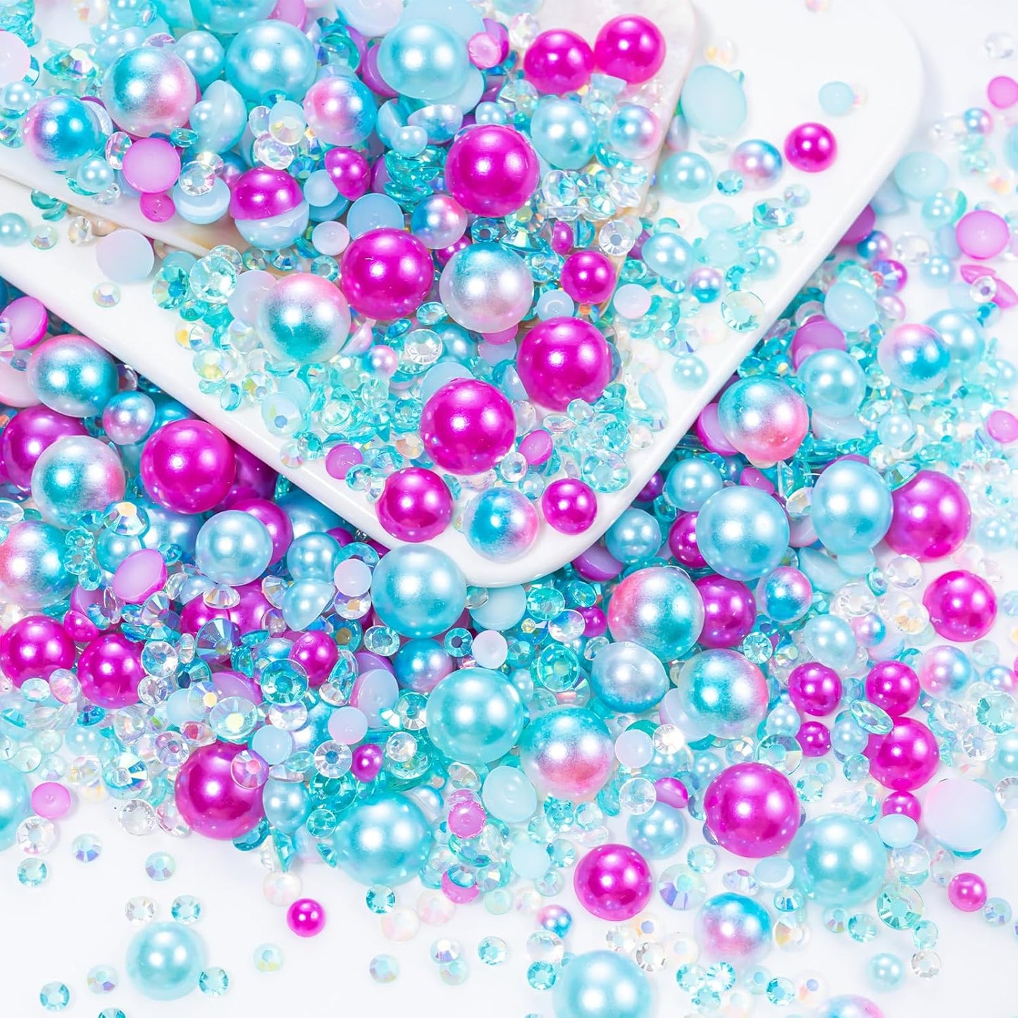 60g Mermaid Pearls Rhinestones for Crafts Mixed Size 3mm-10mm AB Color Round Half Pearls Flatback Pearl Beads and Resin Rhinestones Set for Face Art with Gel