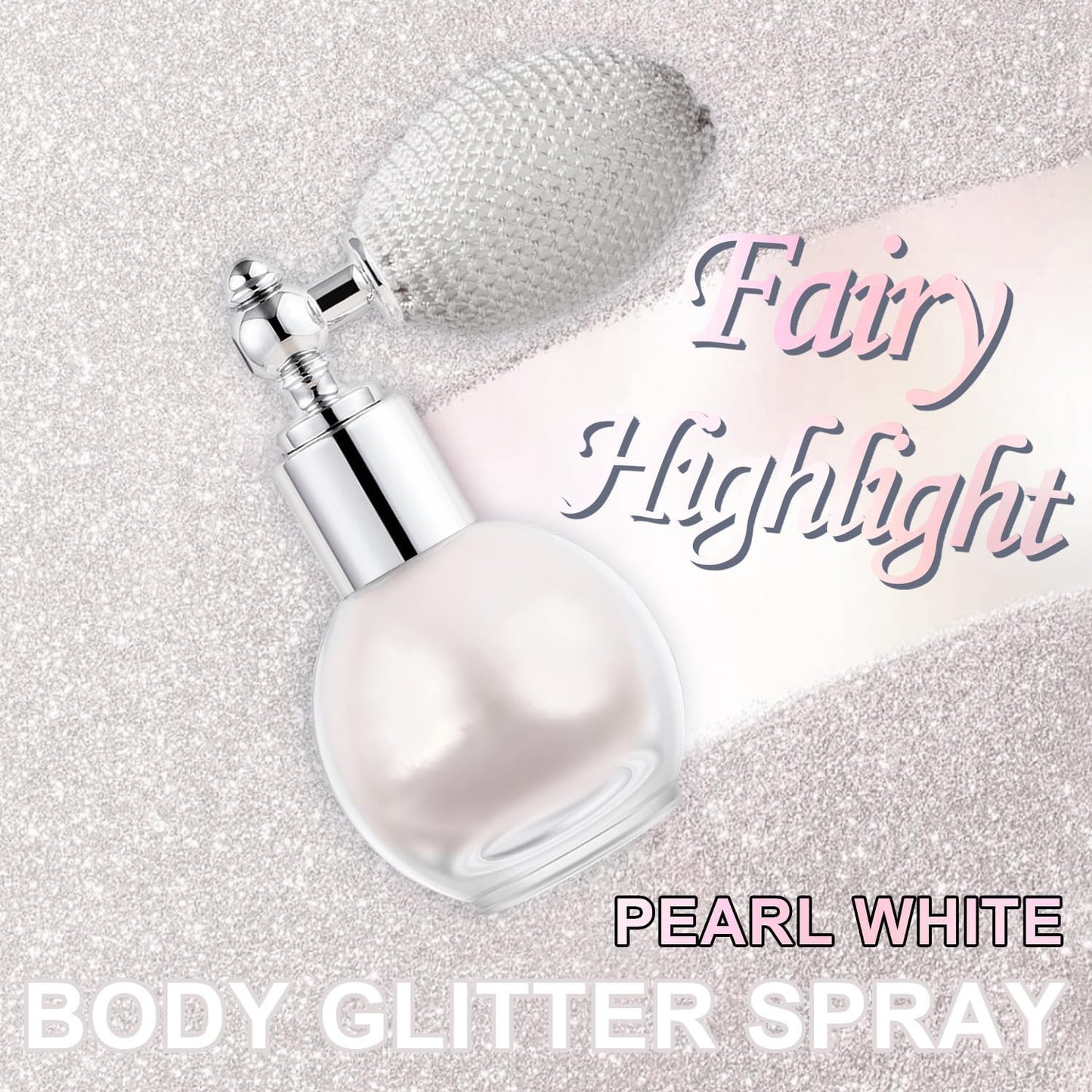 Hair and Body Glitter Spray, Holographic Glitter Highlighter Powder, Face Body Clothes Shiny Glitter, Loose Shimmer Hairspray Festival Rave Prom Accessories (Peal White)